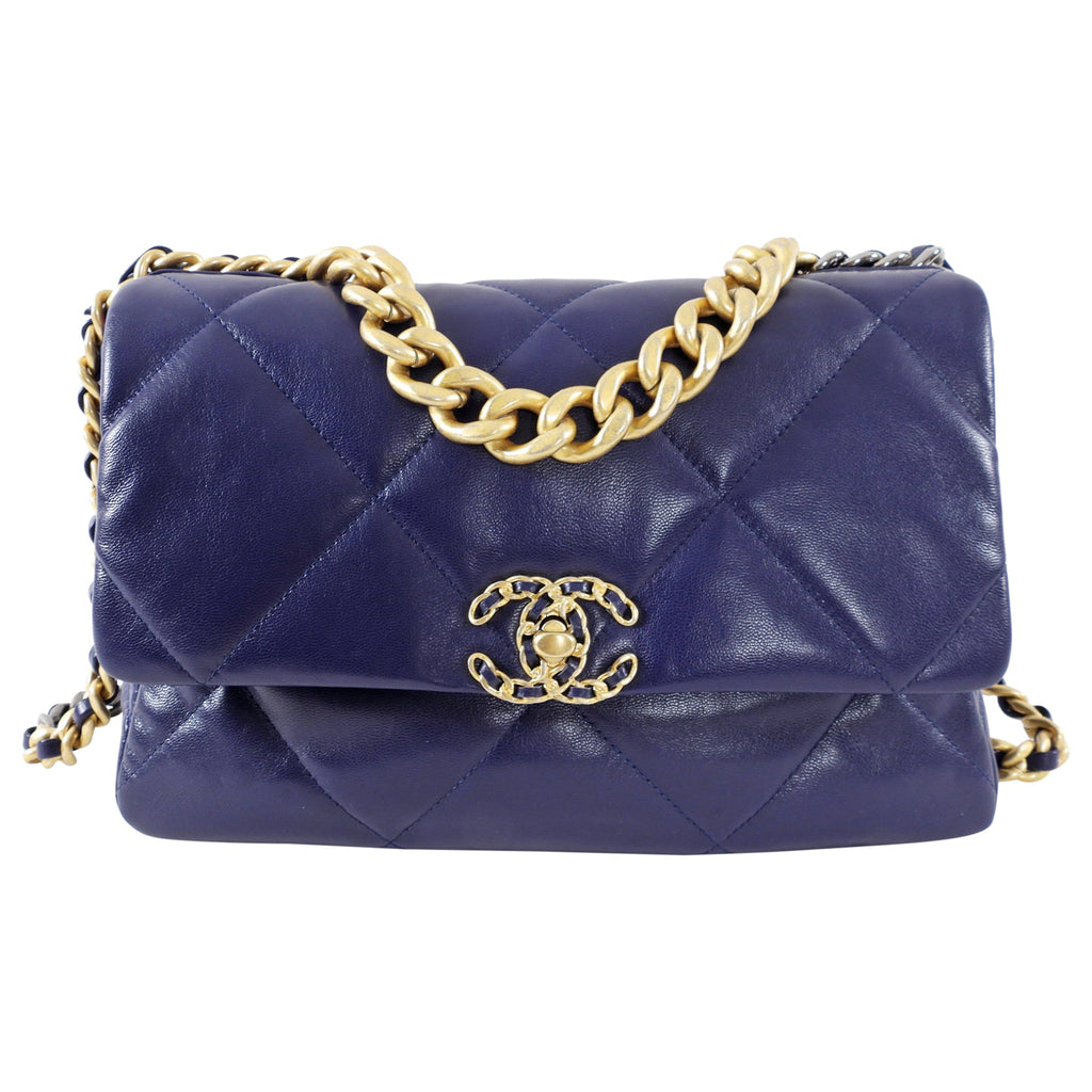 Chanel 19 Large Dark Purple Quilted Leather Flap Bag