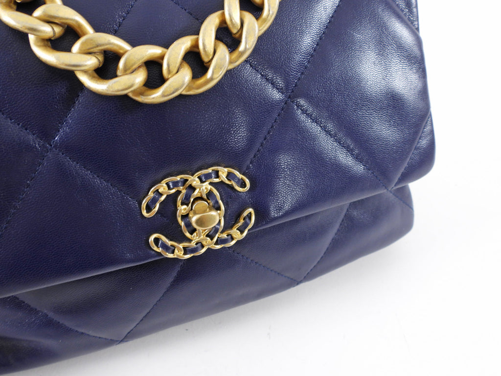 Chanel 19 Large Dark Purple Quilted Leather Flap Bag