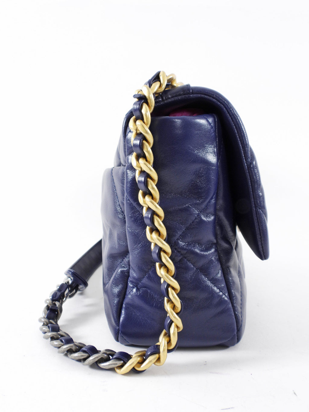 Chanel 19 Large Dark Purple Quilted Leather Flap Bag
