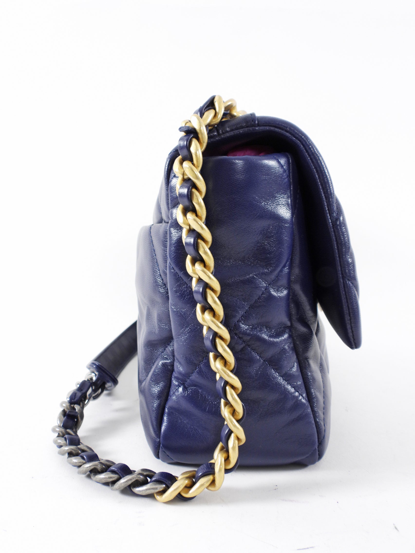Chanel 19 Large Dark Purple Quilted Leather Flap Bag