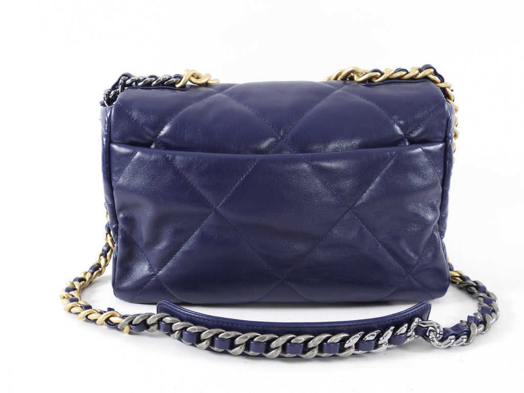 Chanel 19 Large Dark Purple Quilted Leather Flap Bag