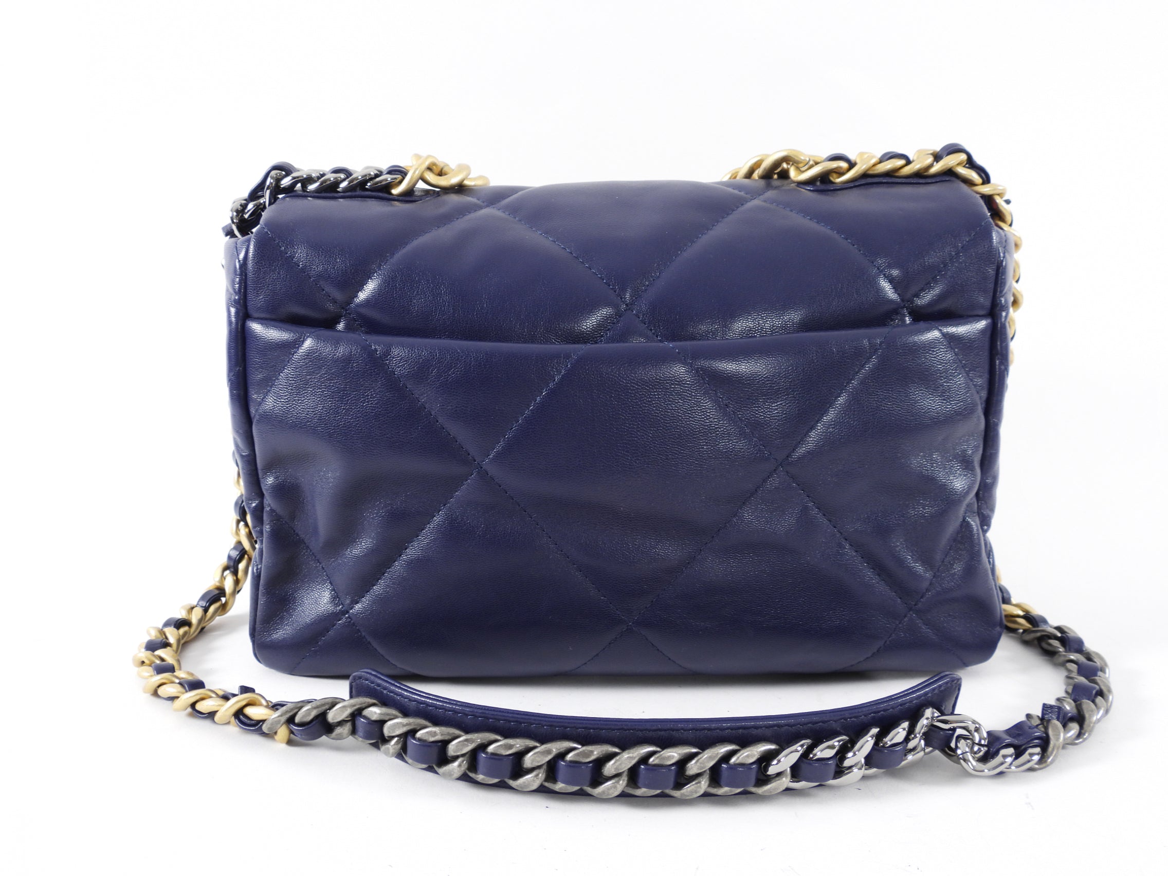 Chanel 19 Large Dark Purple Quilted Leather Flap Bag