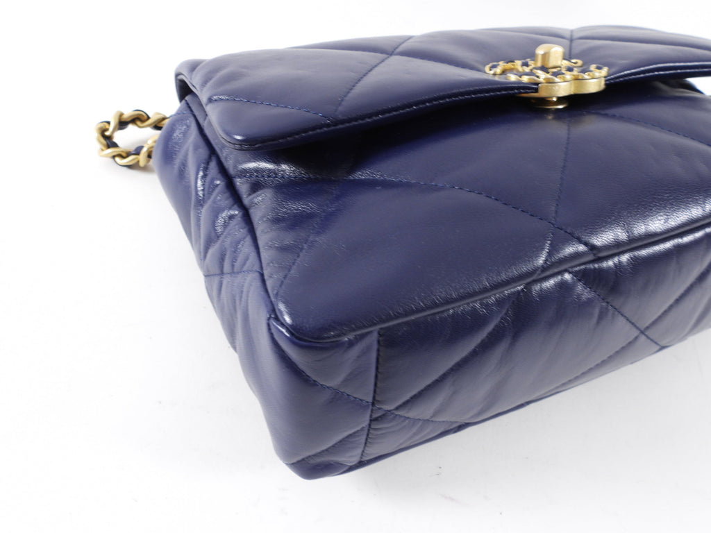Chanel 19 Large Dark Purple Quilted Leather Flap Bag