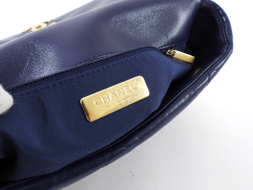 Chanel 19 Large Dark Purple Quilted Leather Flap Bag