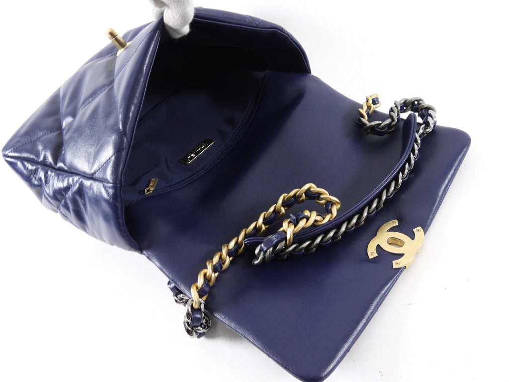 Chanel 19 Large Dark Purple Quilted Leather Flap Bag