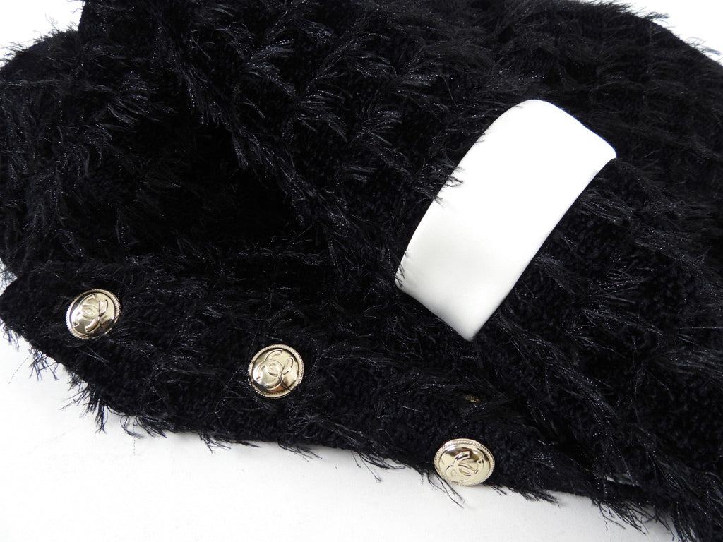 Chanel 20K Black Eyelash Tweed Jacket with White Satin Detail - FR38