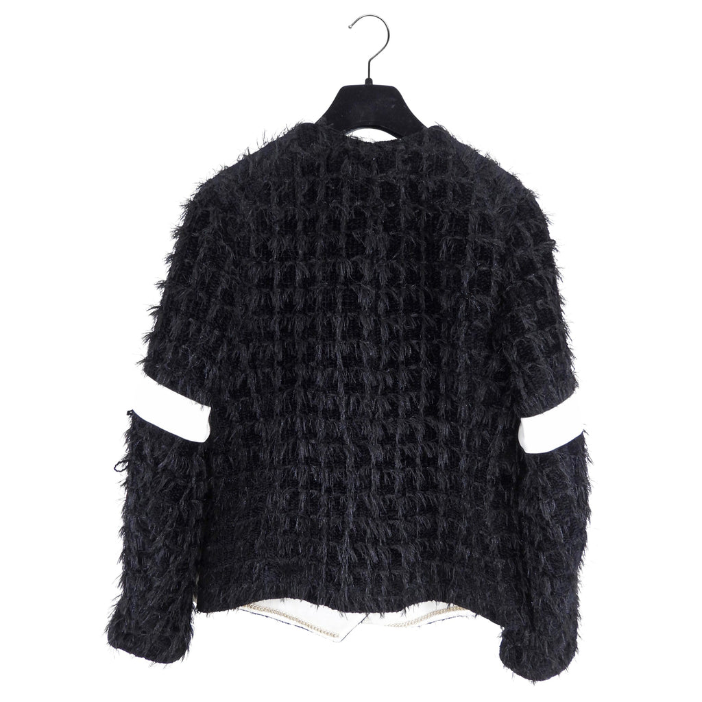 Chanel 20K Black Eyelash Tweed Jacket with White Satin Detail - FR38