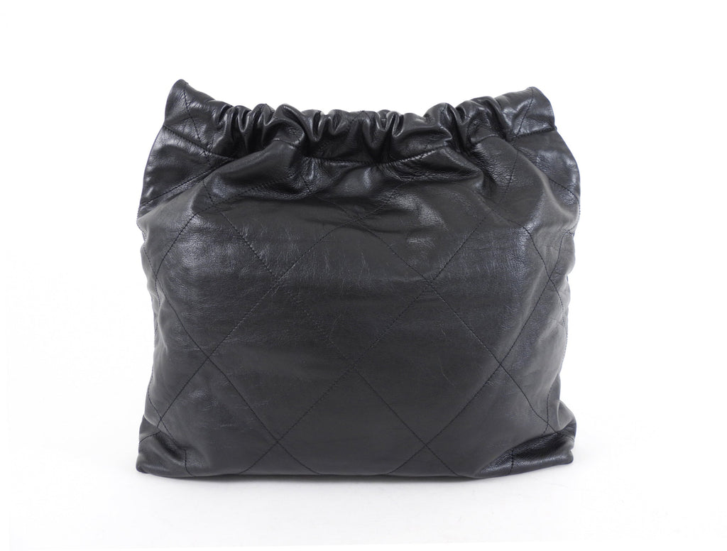 Chanel 22 Black Glossed Leather Large Chain Bag