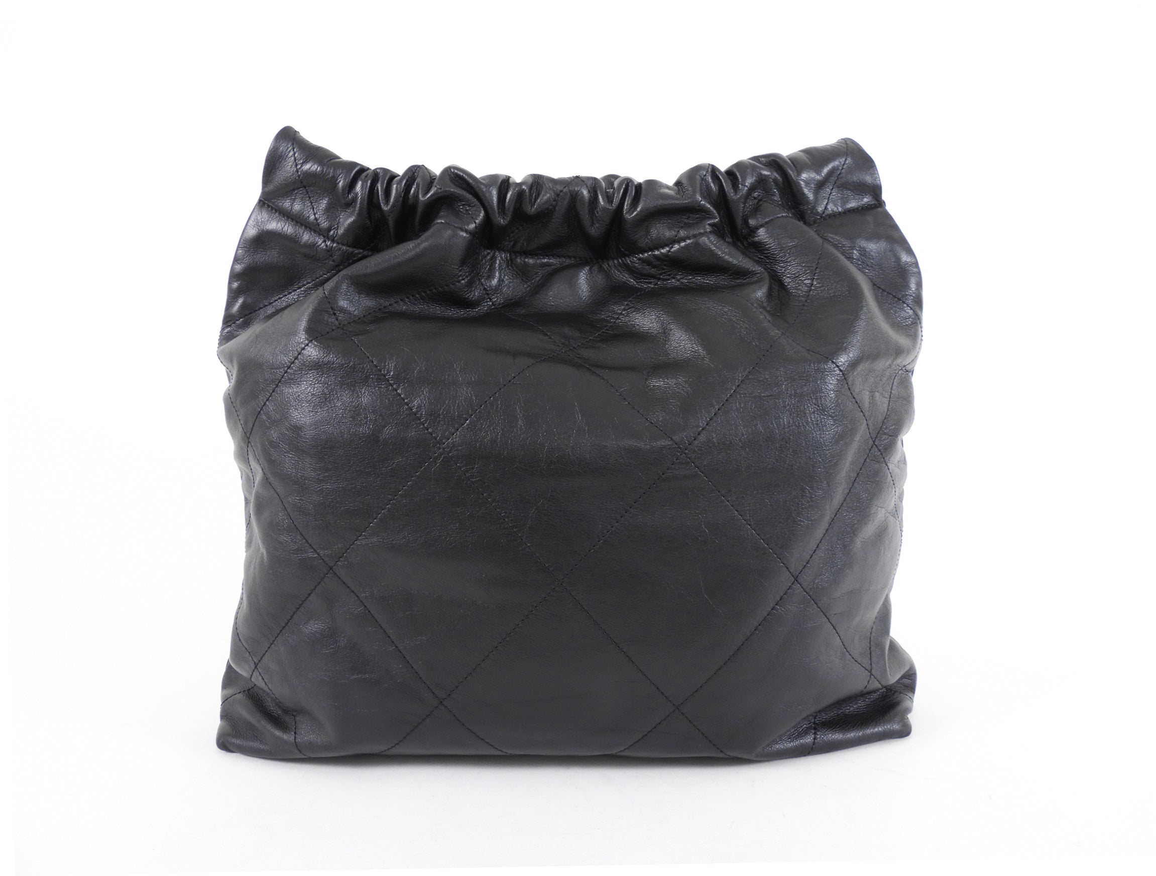 Chanel 22 Black Glossed Leather Large Chain Bag