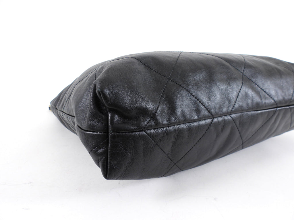 Chanel 22 Black Glossed Leather Large Chain Bag