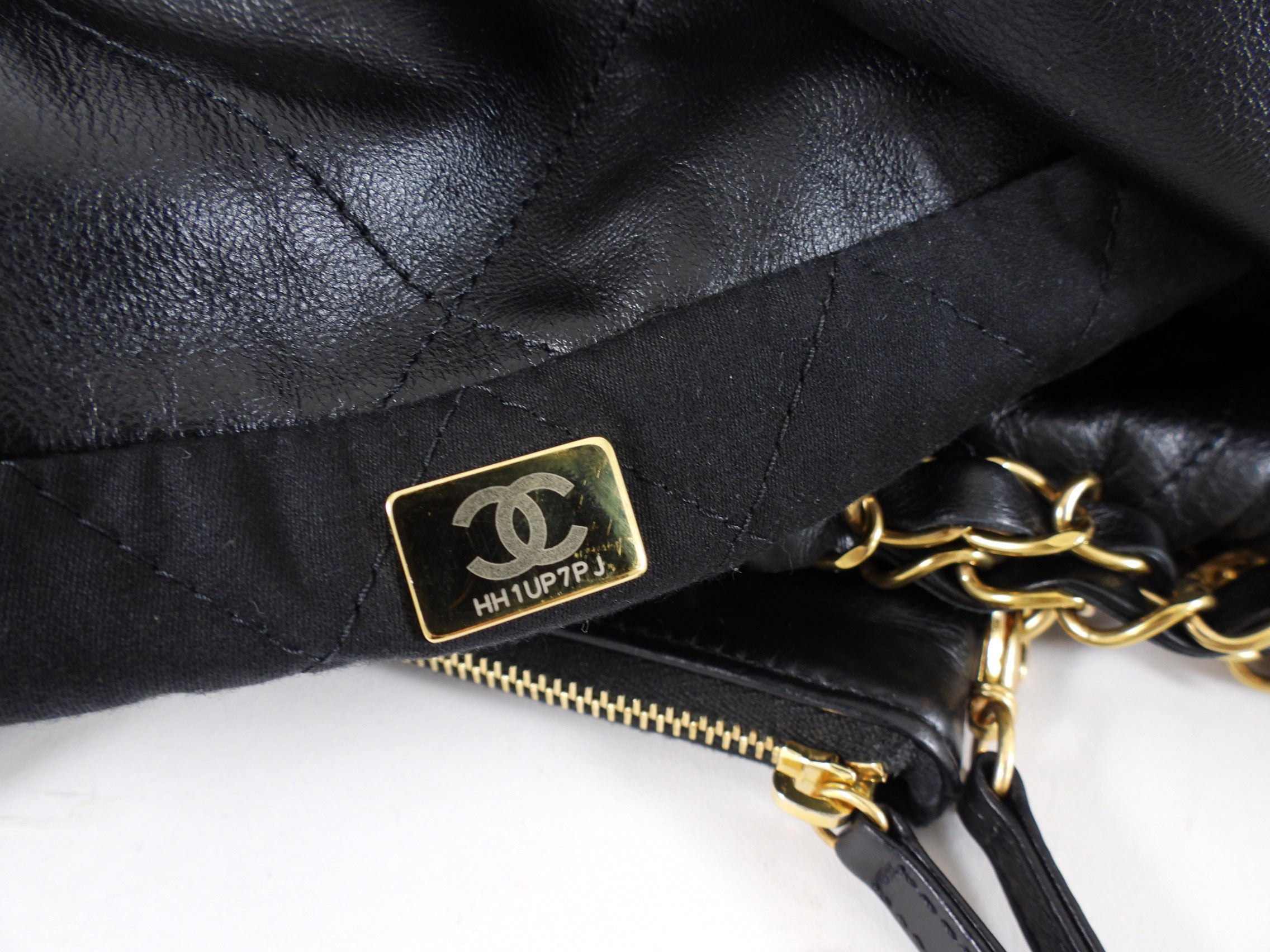 Chanel 22 Black Glossed Leather Large Chain Bag
