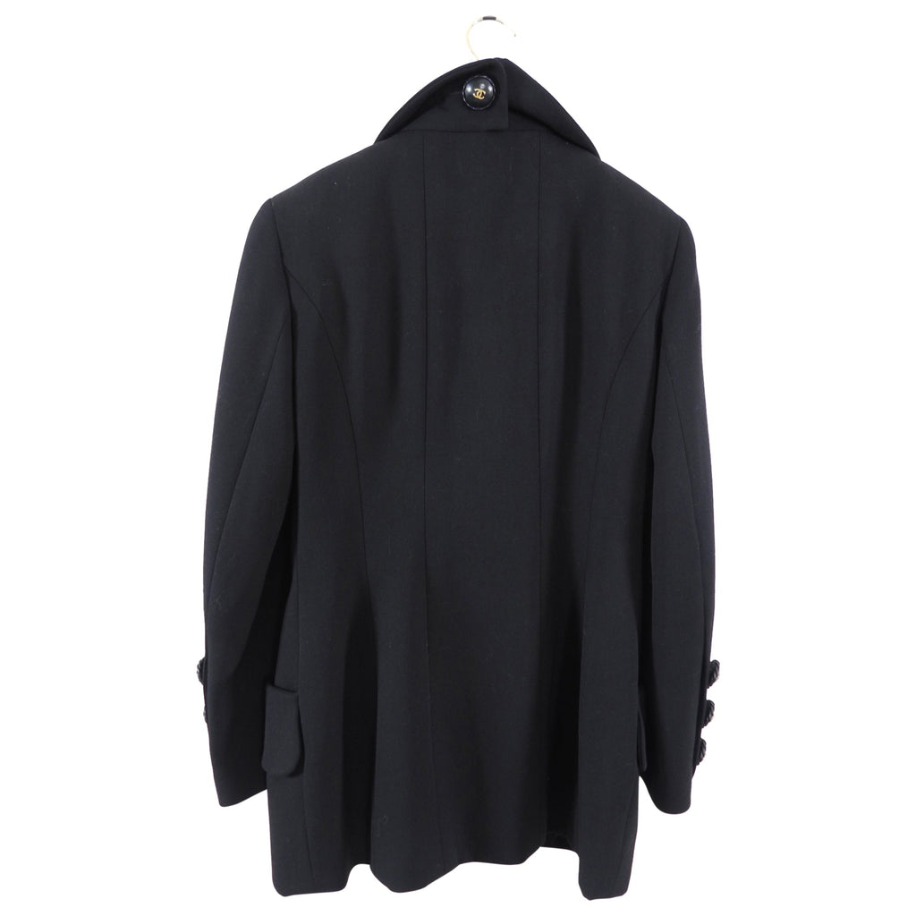 Chanel Vintage 1980's Black Wool Blazer with Large CC Leather Buttons - FR38 / S