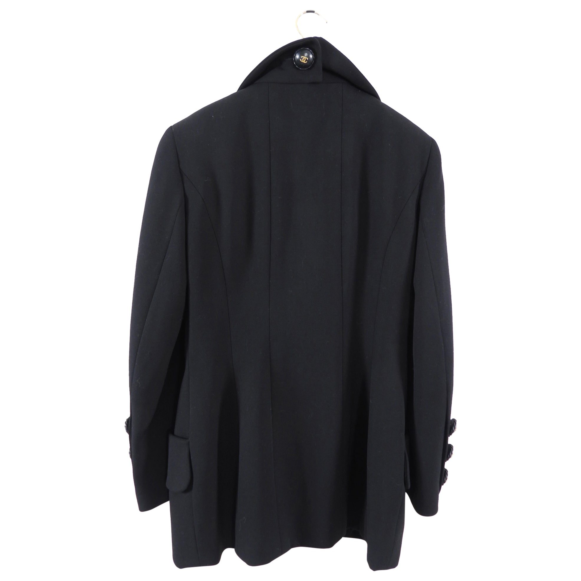 Chanel Vintage 1980's Black Wool Blazer with Large CC Leather Buttons - FR38 / S