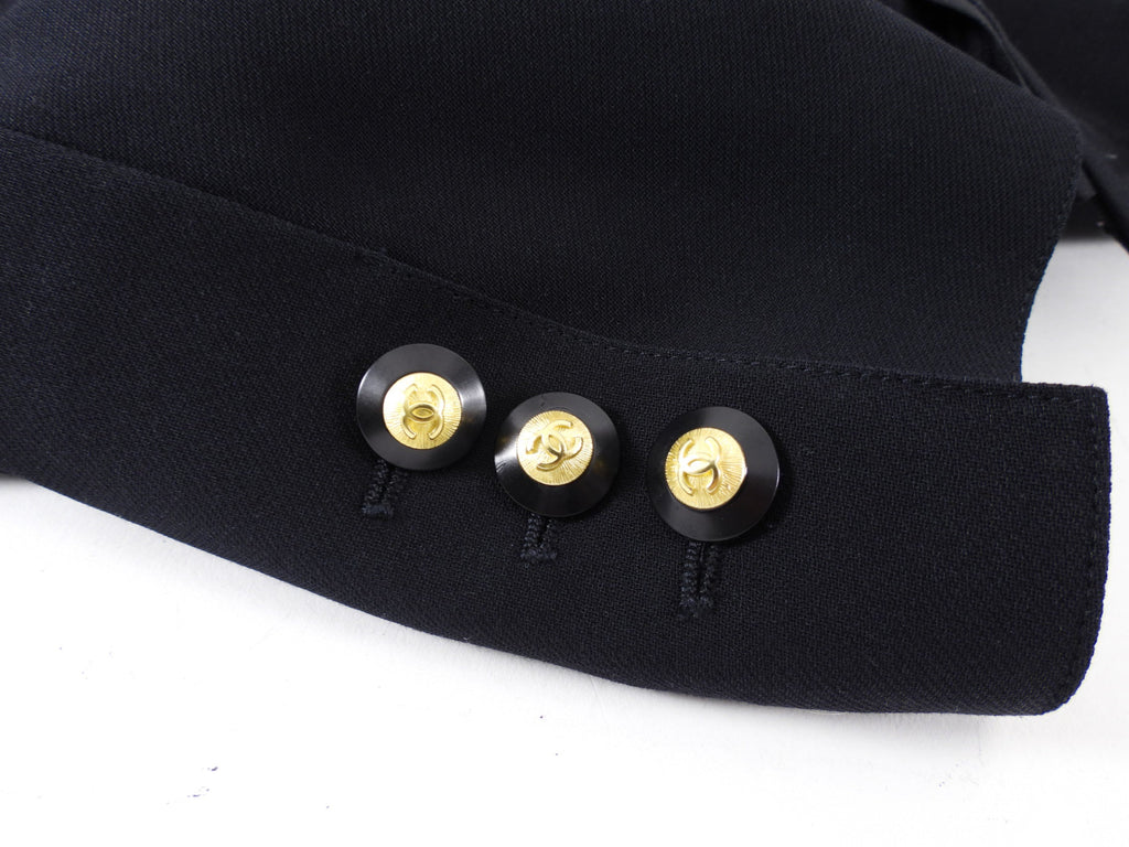 Chanel 98P Black Wool Fitted Long Blazer with Gold CC Buttons - FR36 / 4