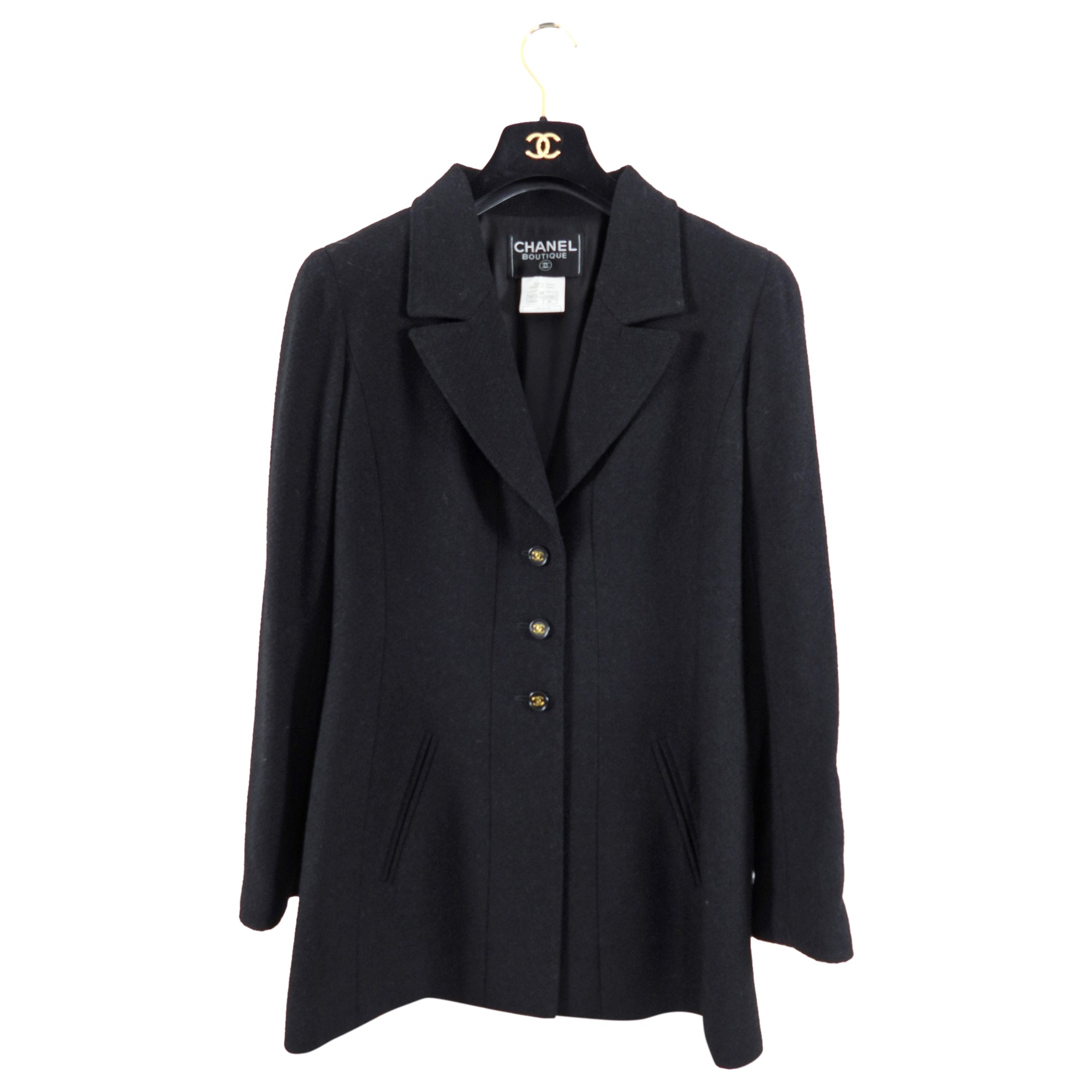 Chanel Vintage 97P Black Boucle Wool Classic CC Jacket - FR42 / 8 / 10