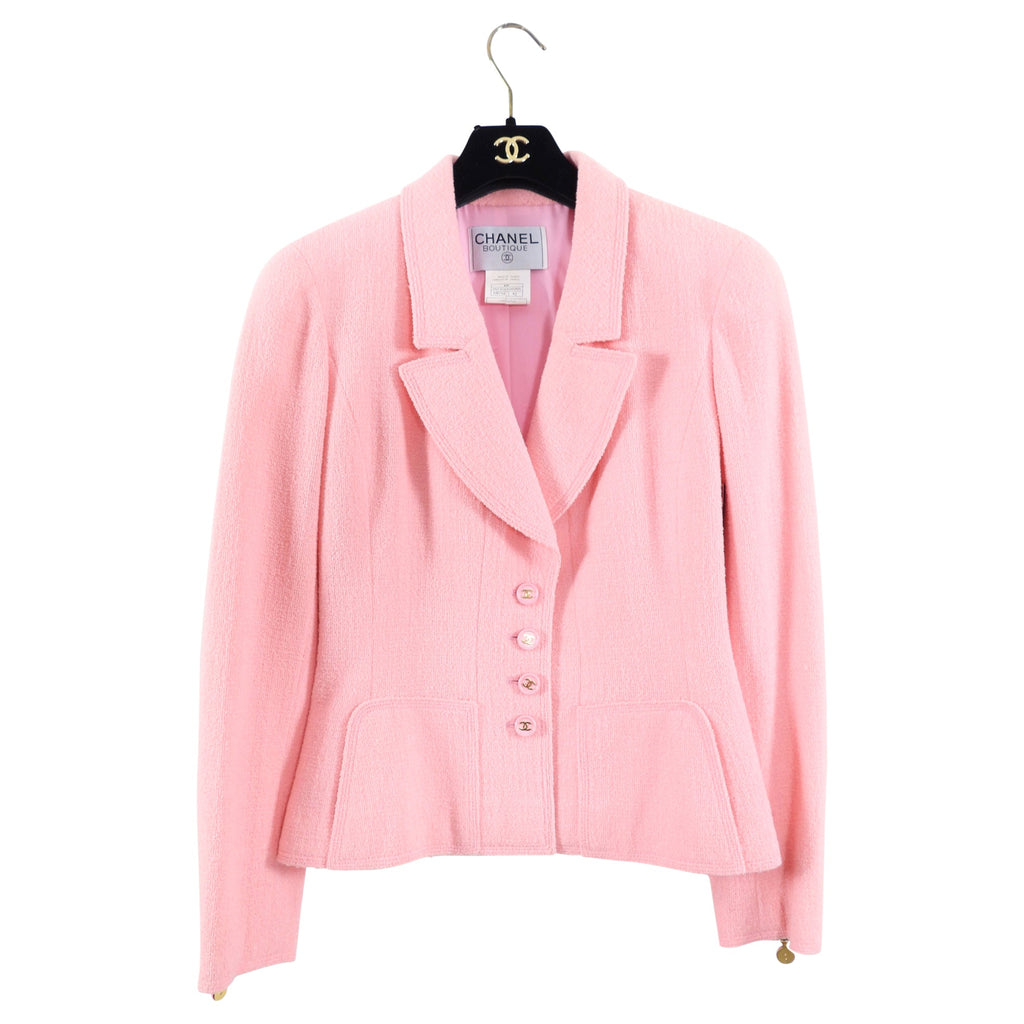 Chanel 97P Vintage Pink Boucle Wool Classic CC Button Jacket - FR42 / 8
