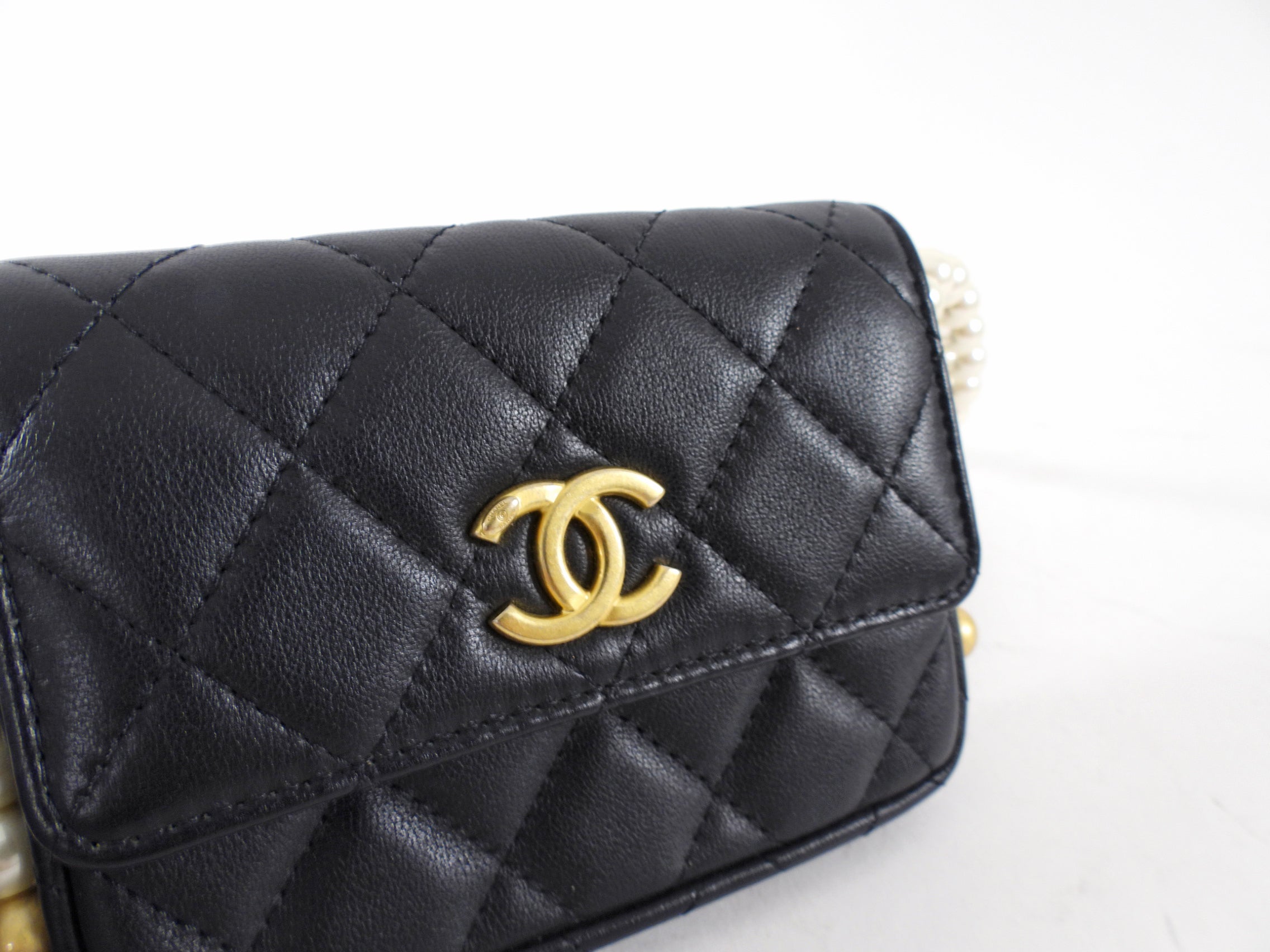 Chanel Black About Pearls Mini  Holder on Strap