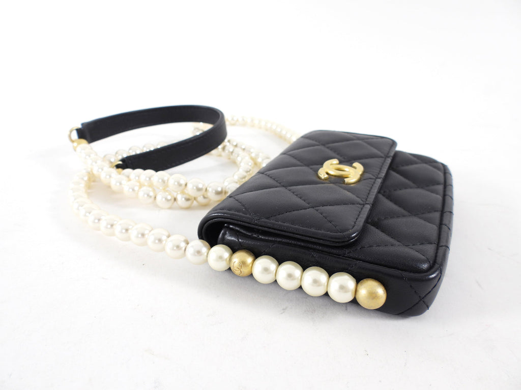 Chanel Black About Pearls Mini  Holder on Strap