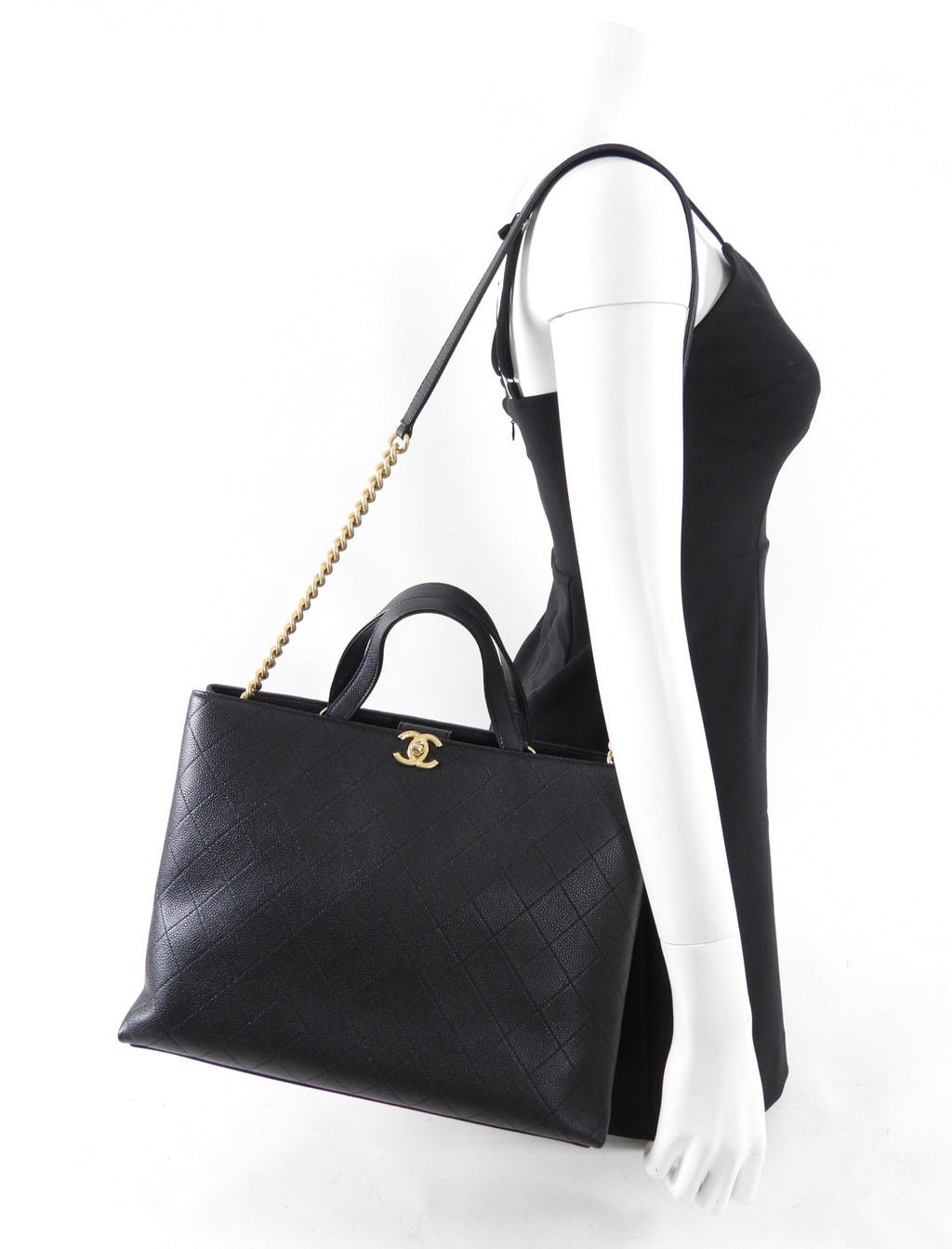 Chanel Black Stitched Caviar Leather Chic Affinity Tote Bag