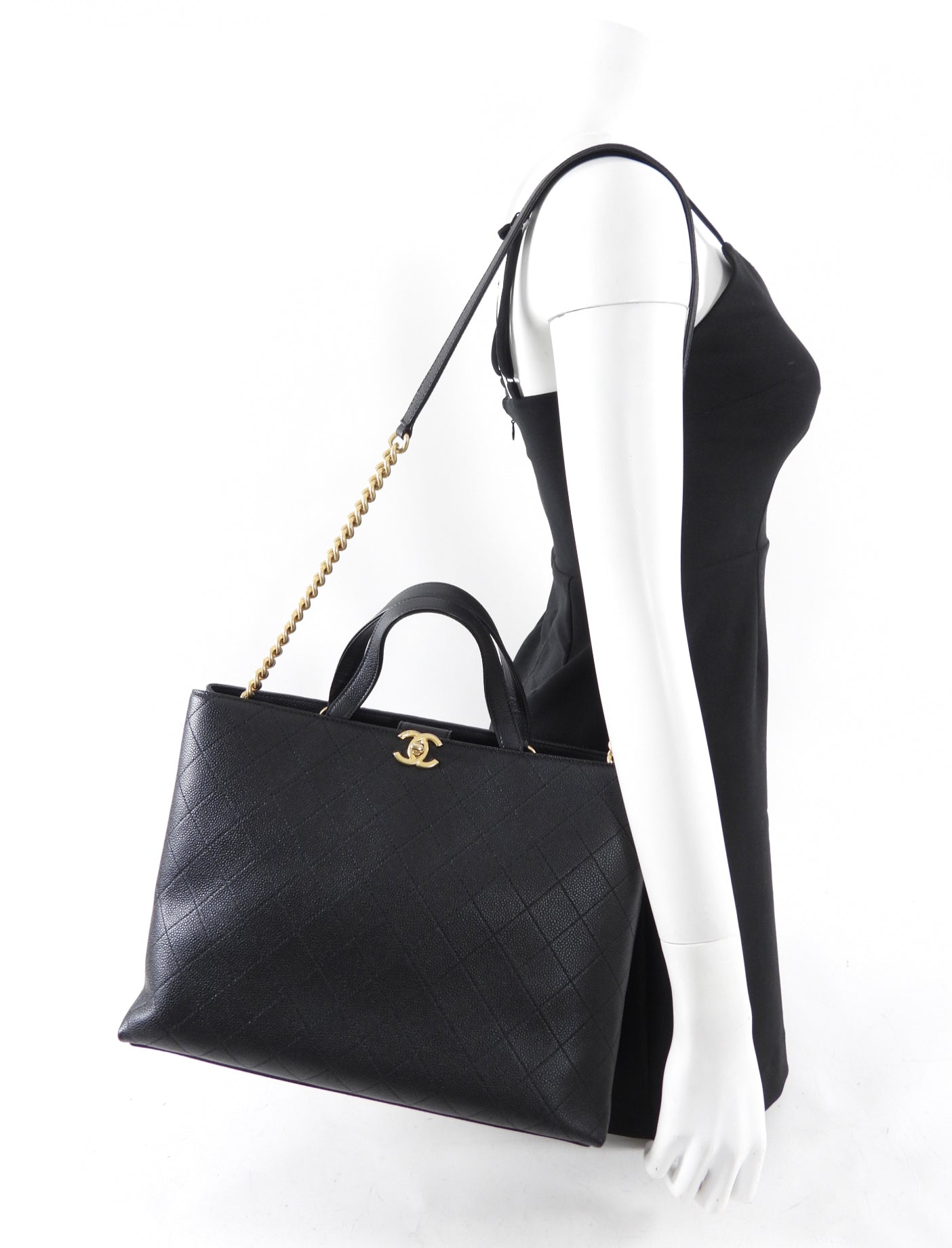Chanel Black Stitched Caviar Leather Chic Affinity Tote Bag