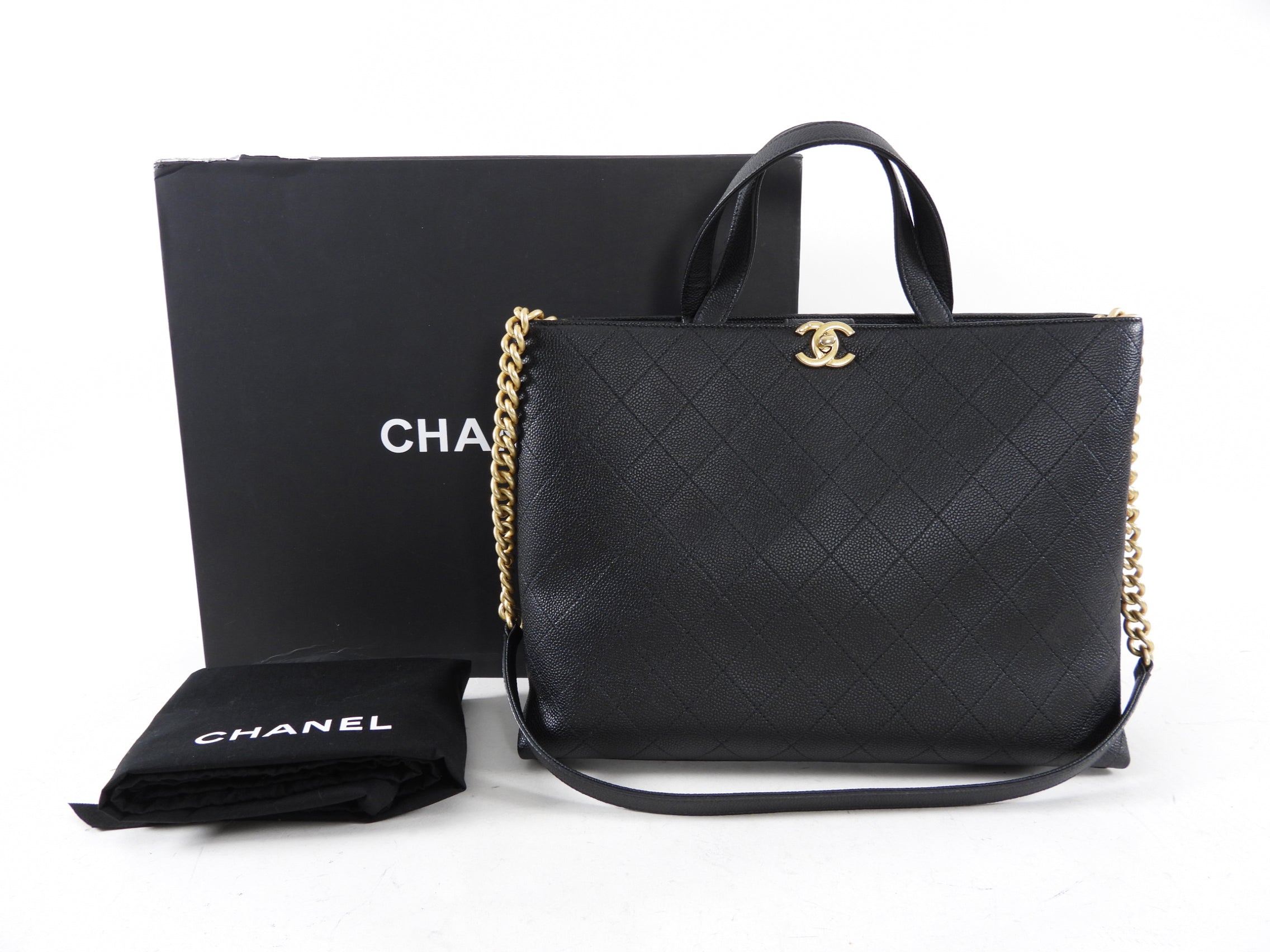 Chanel Black Stitched Caviar Leather Chic Affinity Tote Bag