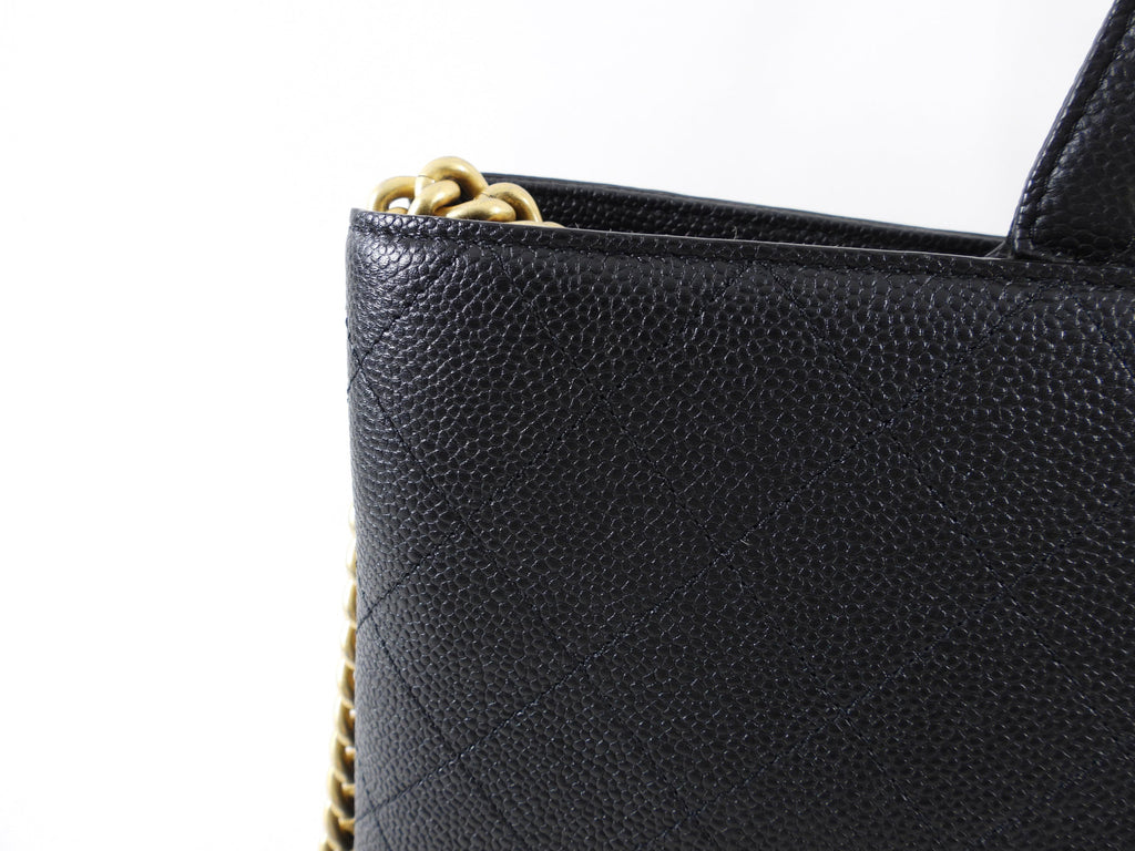 Chanel Black Stitched Caviar Leather Chic Affinity Tote Bag