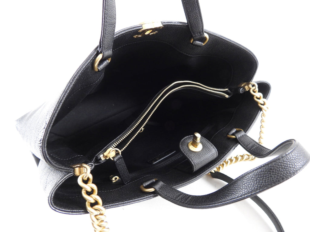 Chanel Black Stitched Caviar Leather Chic Affinity Tote Bag