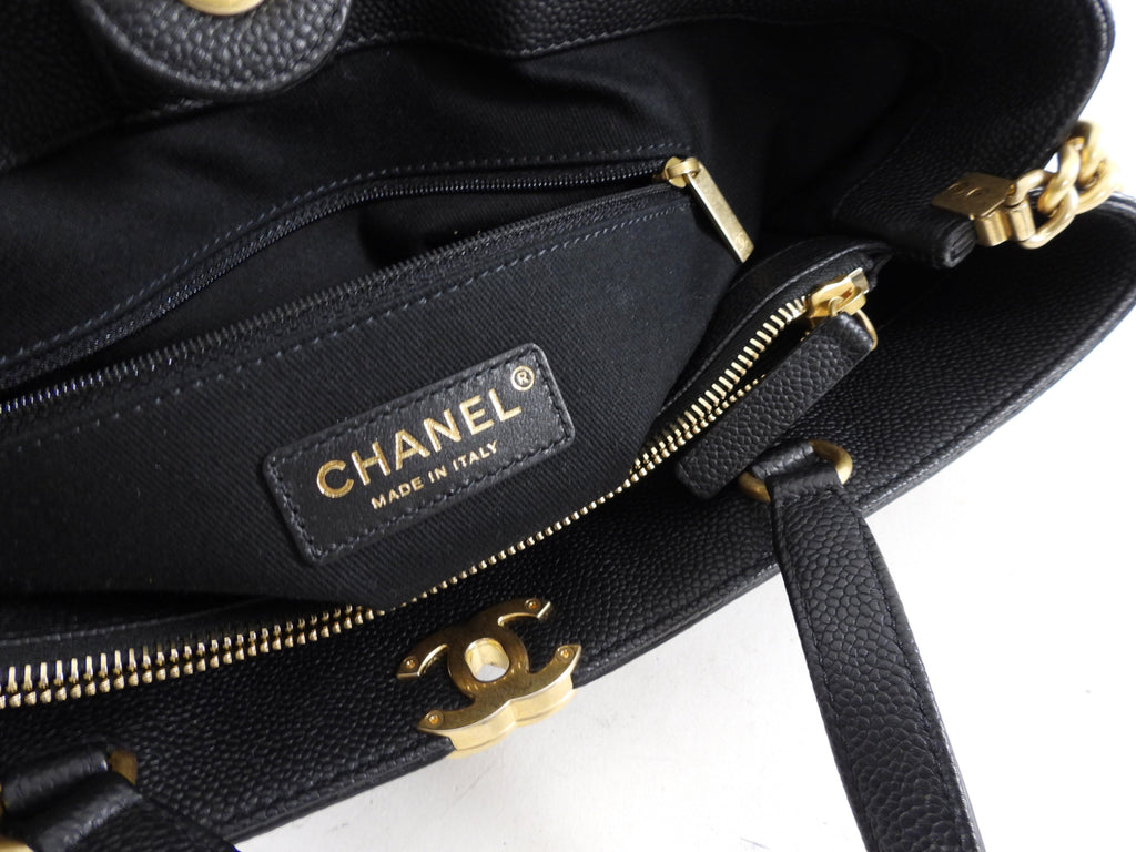Chanel Black Stitched Caviar Leather Chic Affinity Tote Bag
