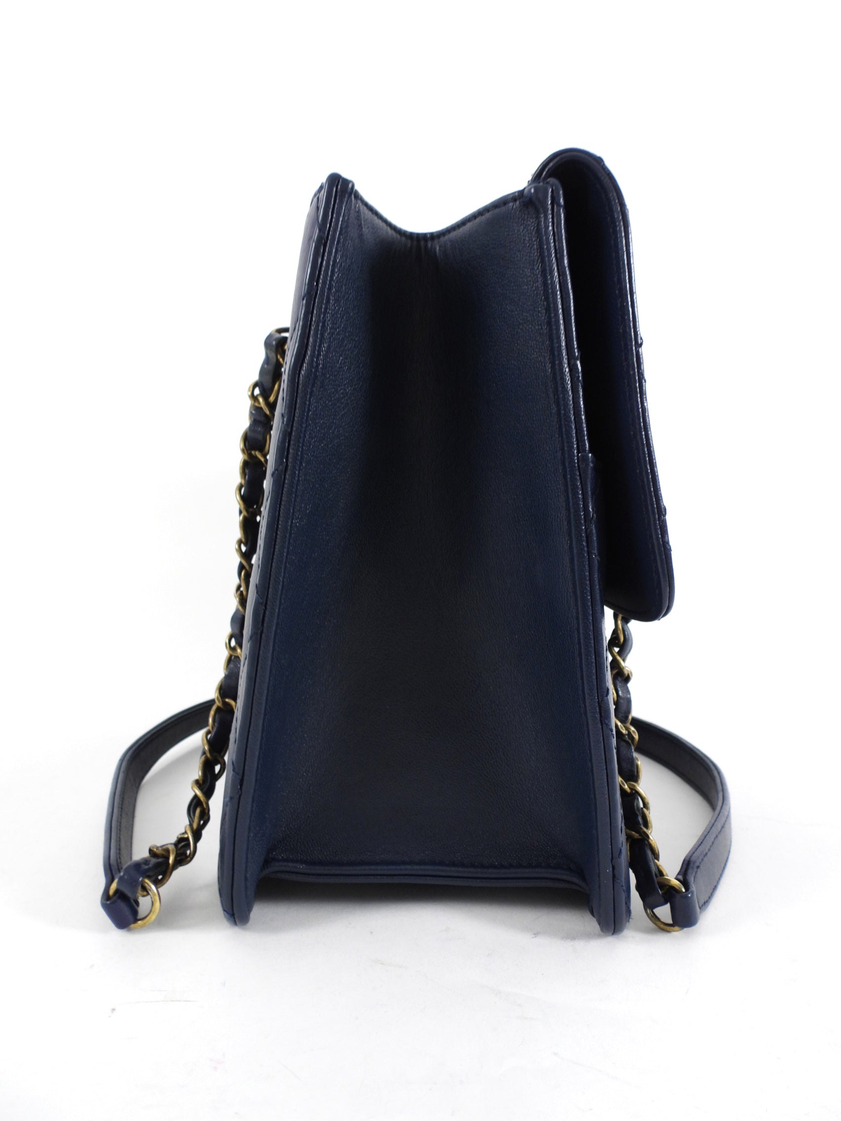 Chanel Navy Sheepskin Quilted Small Beauty Lock Chain Tote Bag
