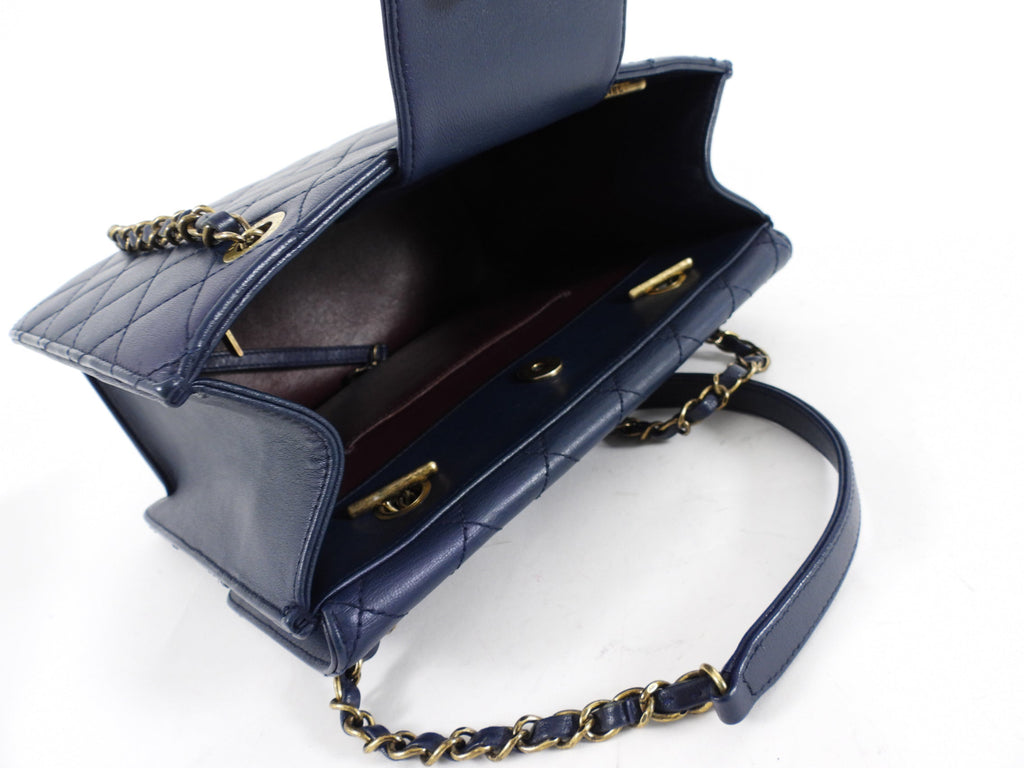 Chanel Navy Sheepskin Quilted Small Beauty Lock Chain Tote Bag