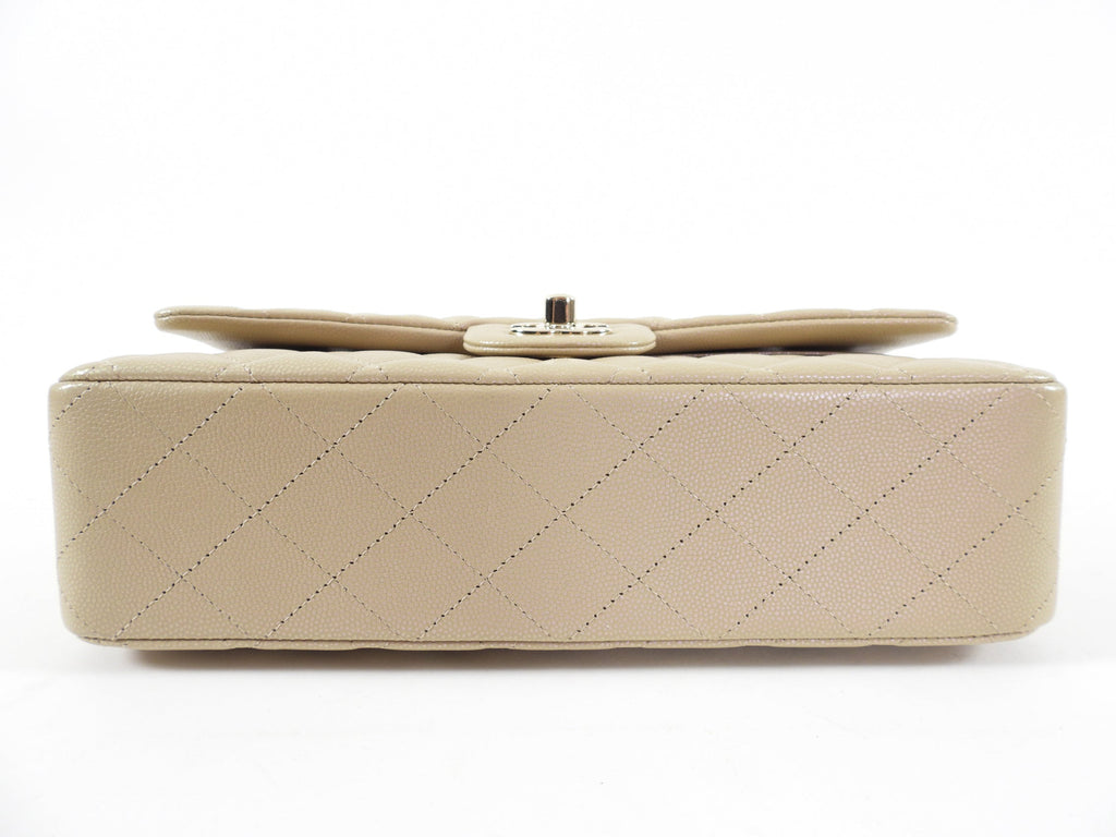 Chanel 21S Beige Iridescent Classic Medium Double Flap Caviar GHW