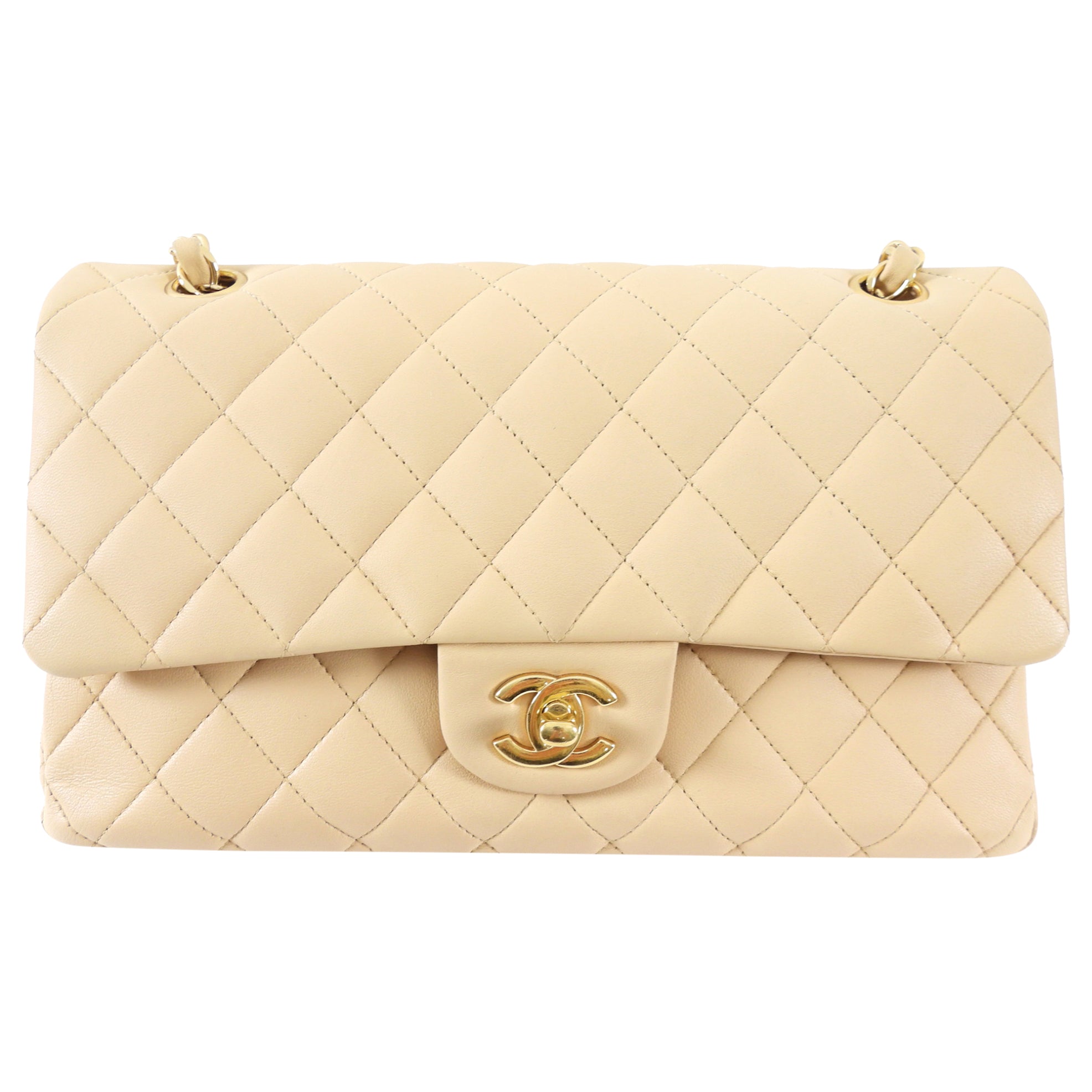 Chanel Beige Matte Lambskin Leather Medium Classic Double Flap Bag