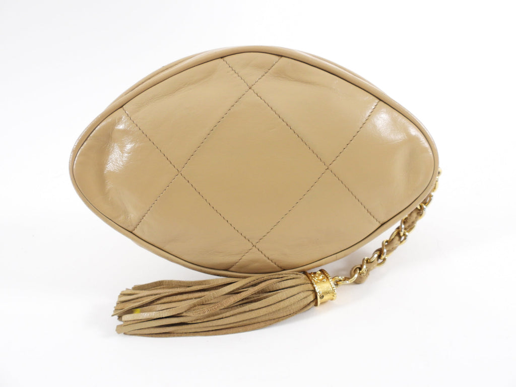 Chanel Vintage 1989-1991 Beige CC Diamond Tassel Clutch Bag