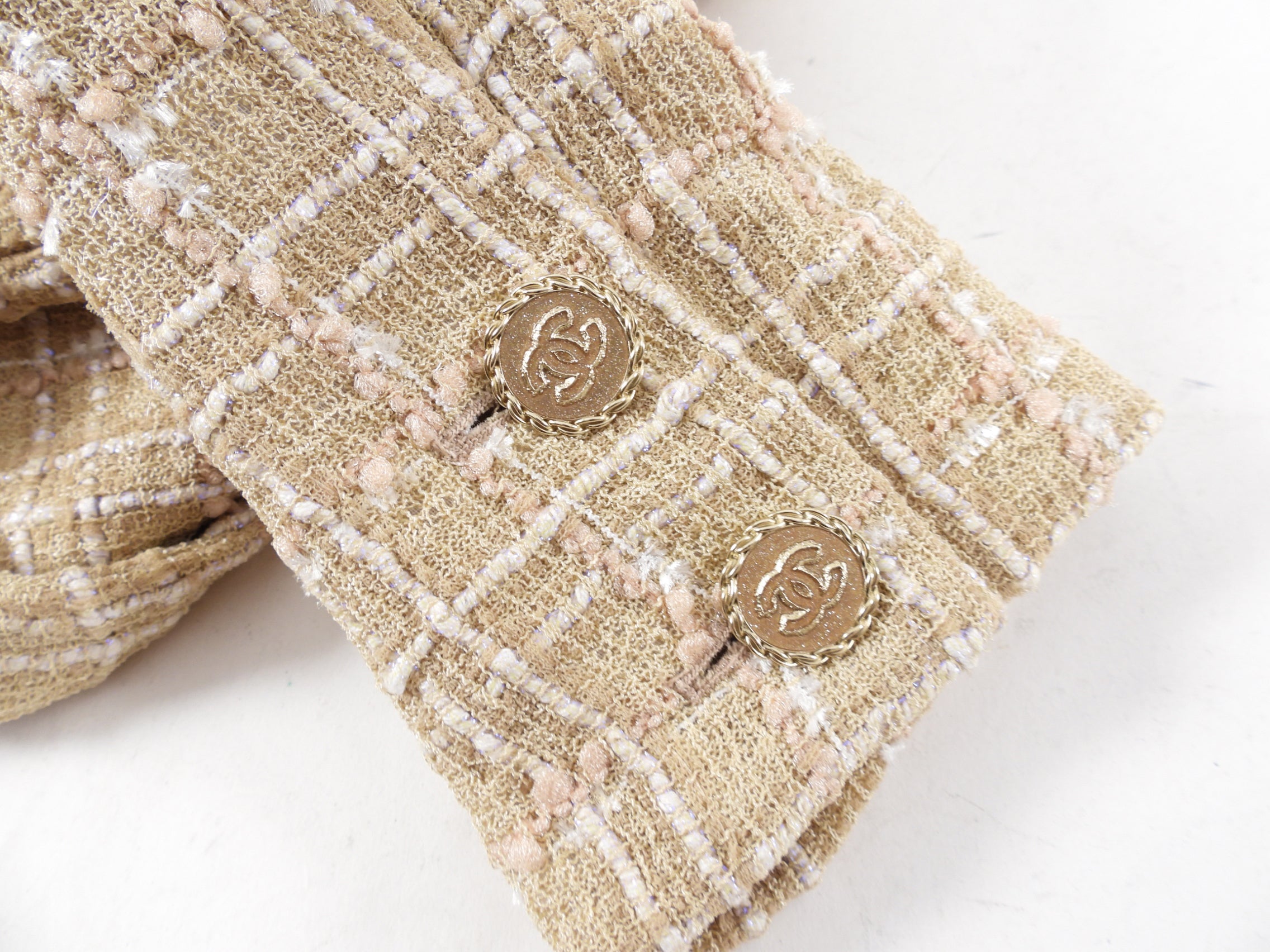 Chanel Spring 2019 Beige and Ecru Iridescent Tweed Blazer Jacket - FR42 / 10