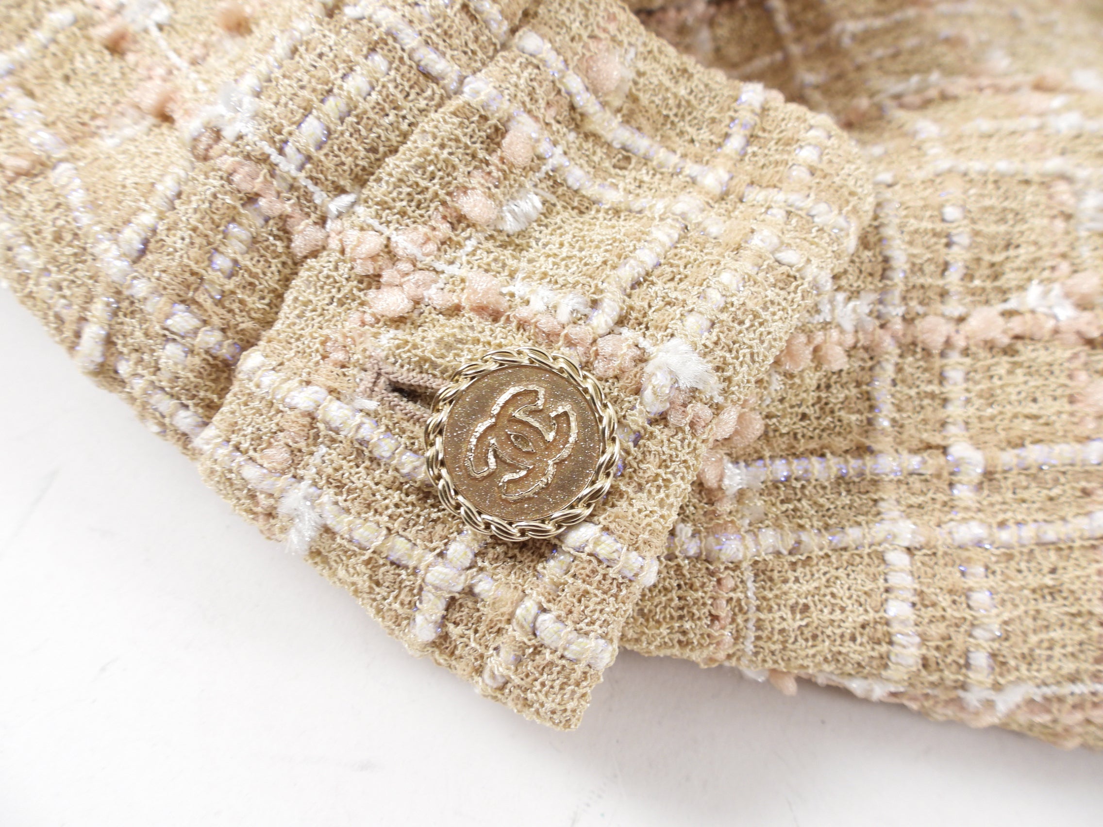 Chanel Spring 2019 Beige and Ecru Iridescent Tweed Blazer Jacket - FR42 / 10