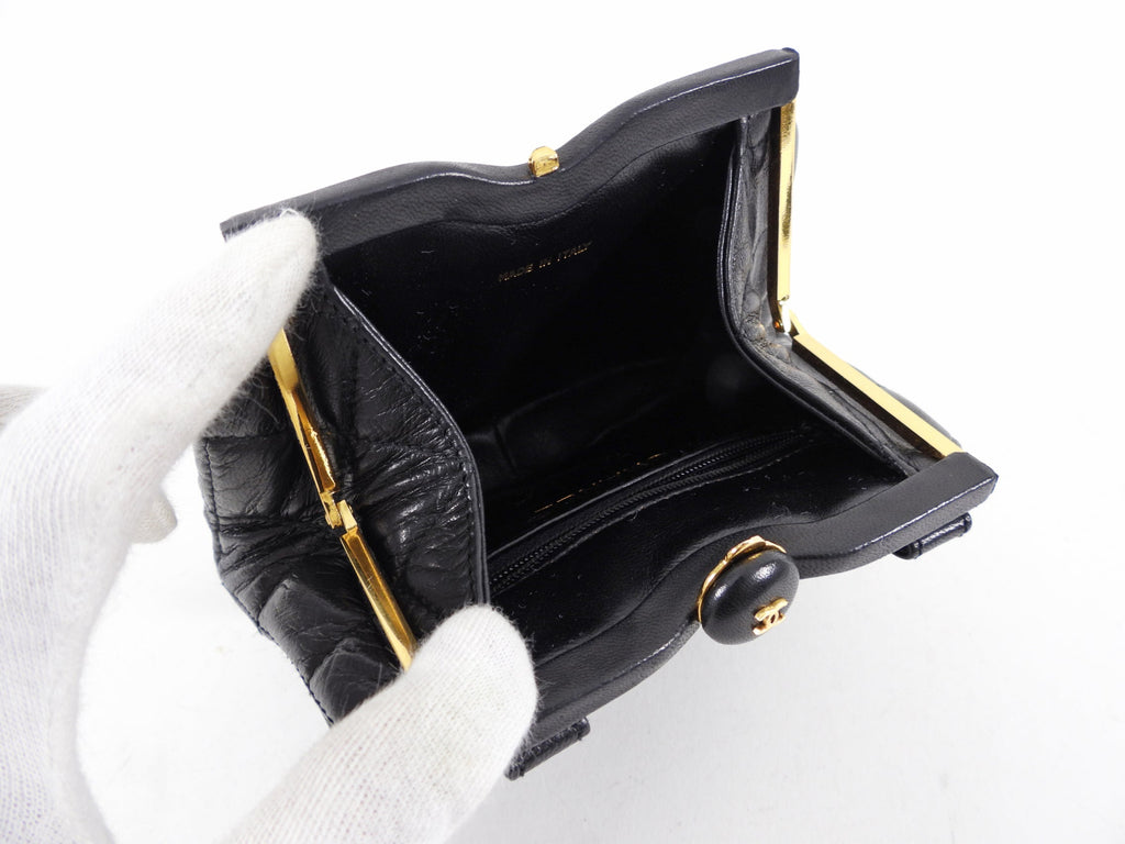 Chanel Vintage 1989 Black Lambskin Quilted Chain Belt Bag