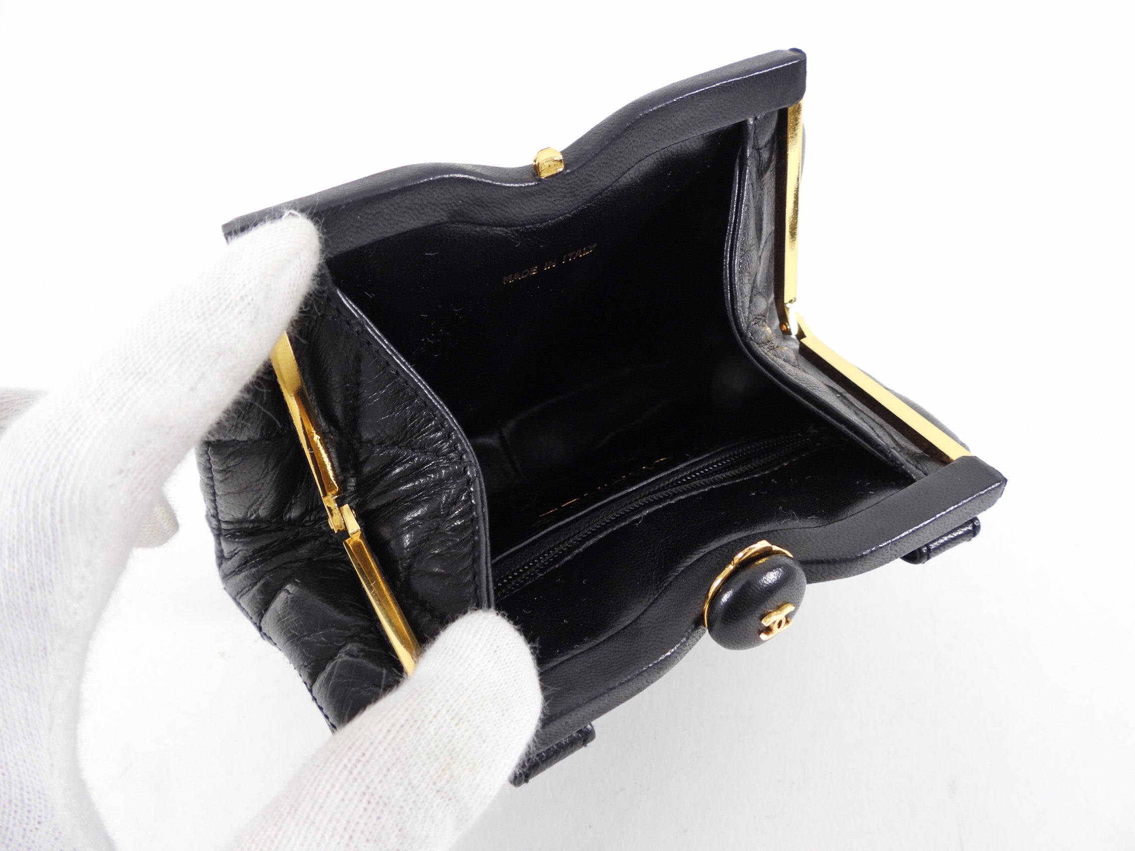 Chanel Vintage 1989 Black Lambskin Quilted Chain Belt Bag