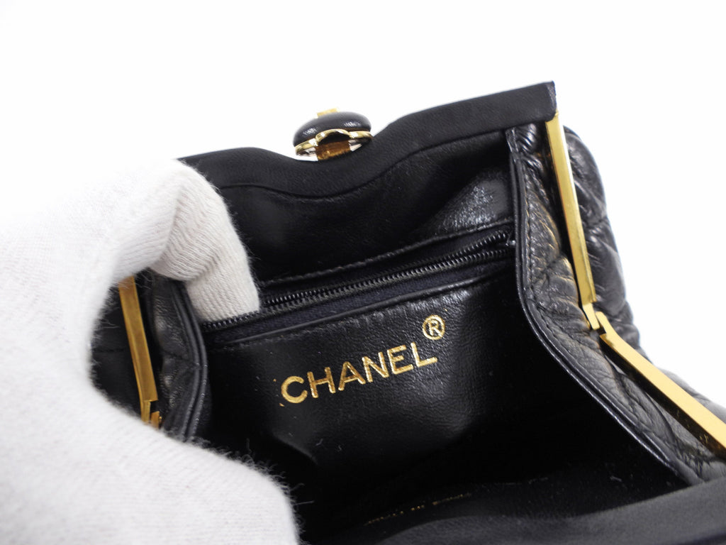 Chanel Vintage 1989 Black Lambskin Quilted Chain Belt Bag