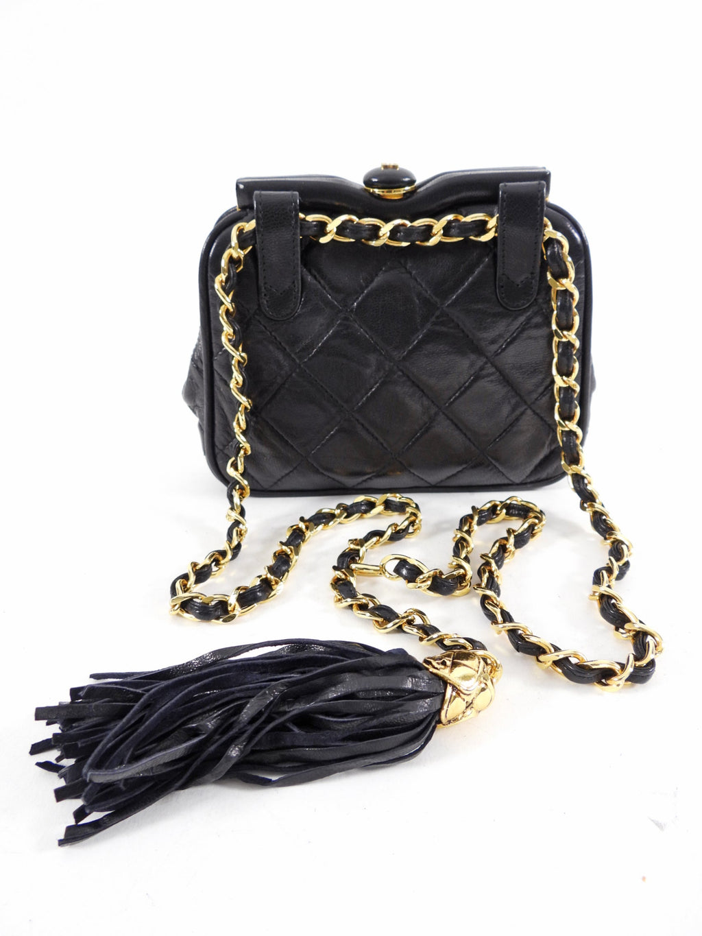 Chanel Vintage 1989 Black Lambskin Quilted Chain Belt Bag