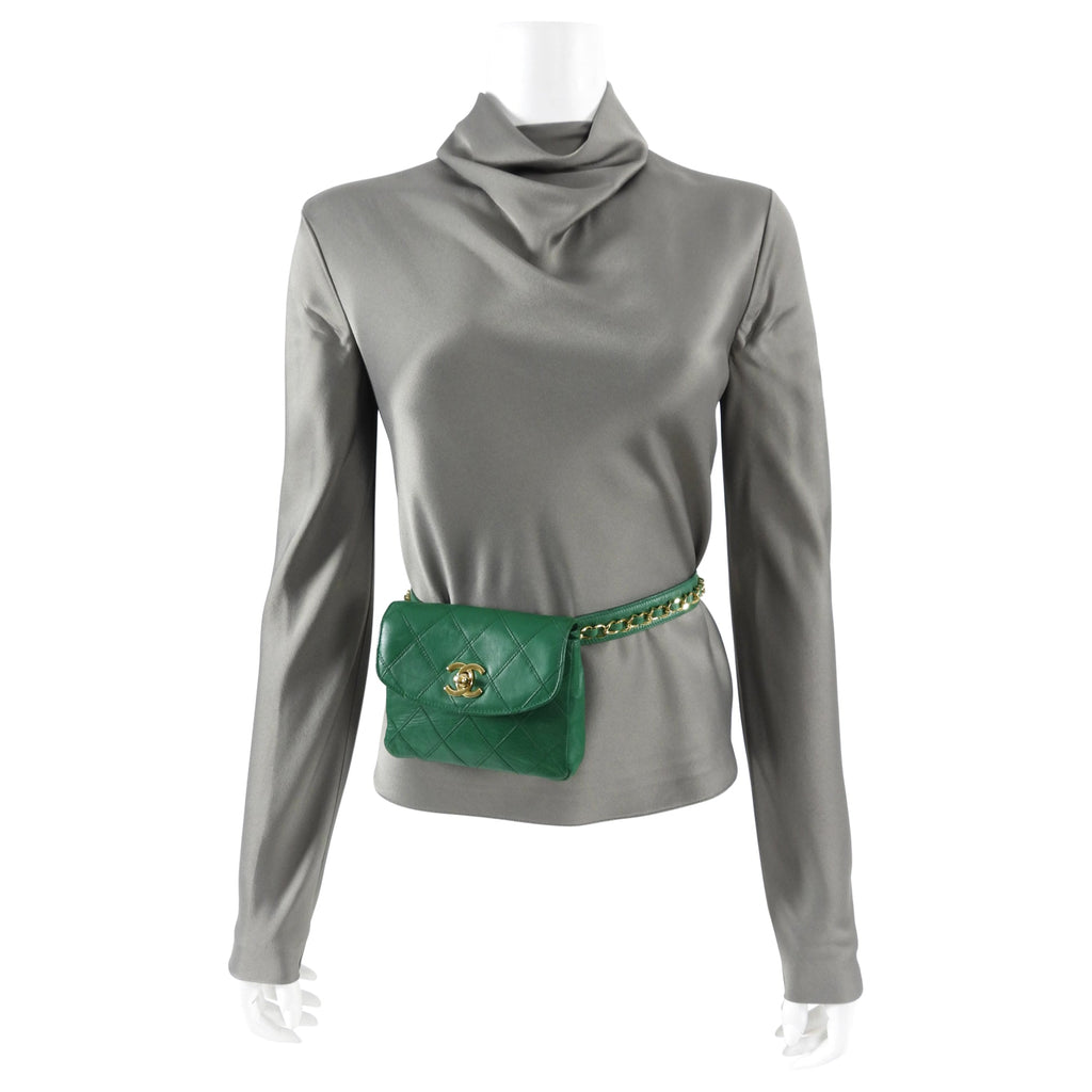 Chanel Vintage Early 1980's Green Belt Waist Bag - 28-30"