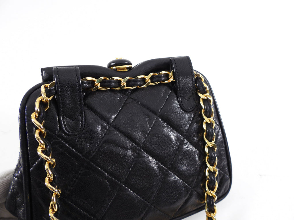 Chanel Vintage 1989 Black Lambskin Quilted Chain Belt Bag
