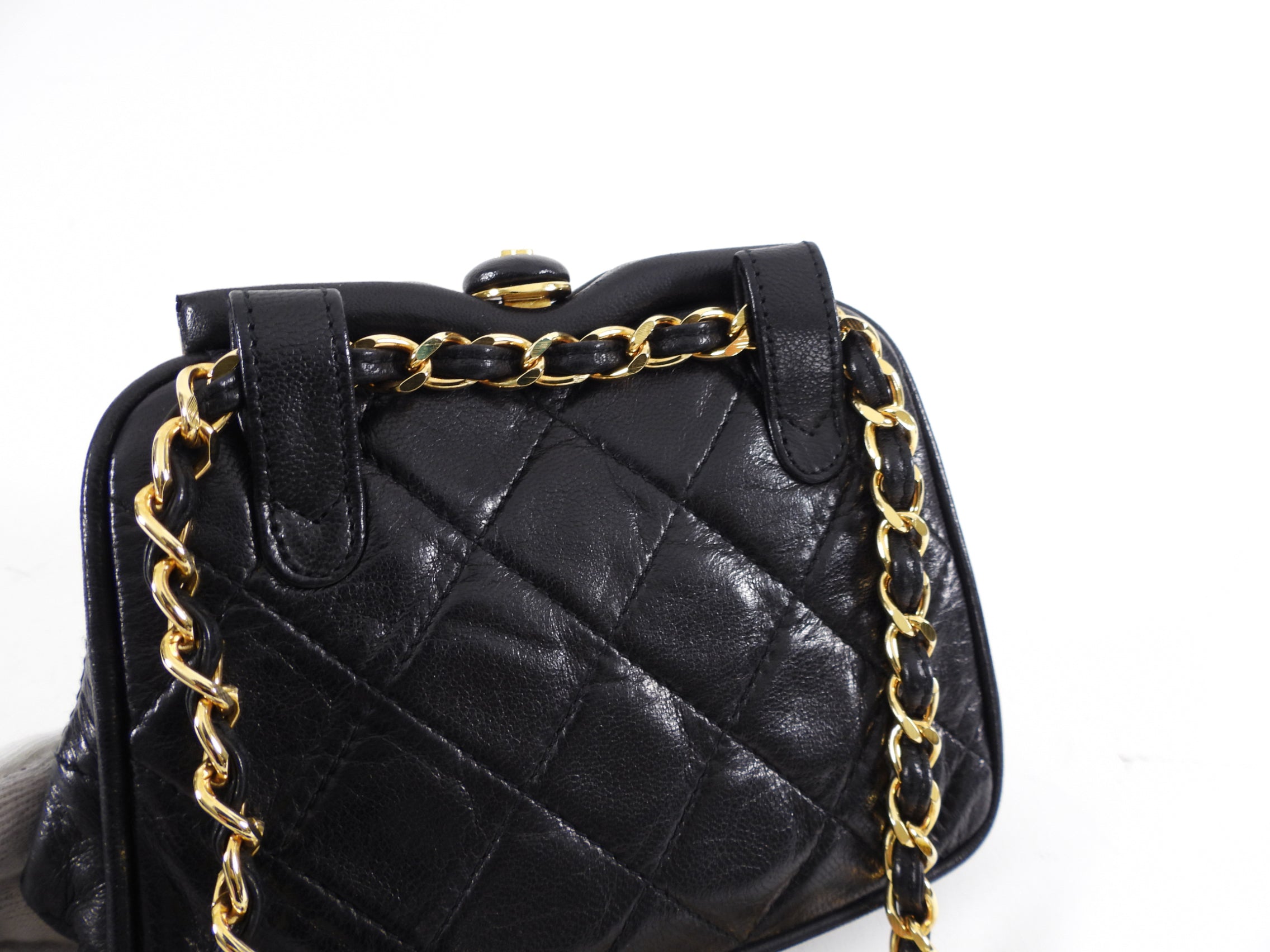 Chanel Vintage 1989 Black Lambskin Quilted Chain Belt Bag
