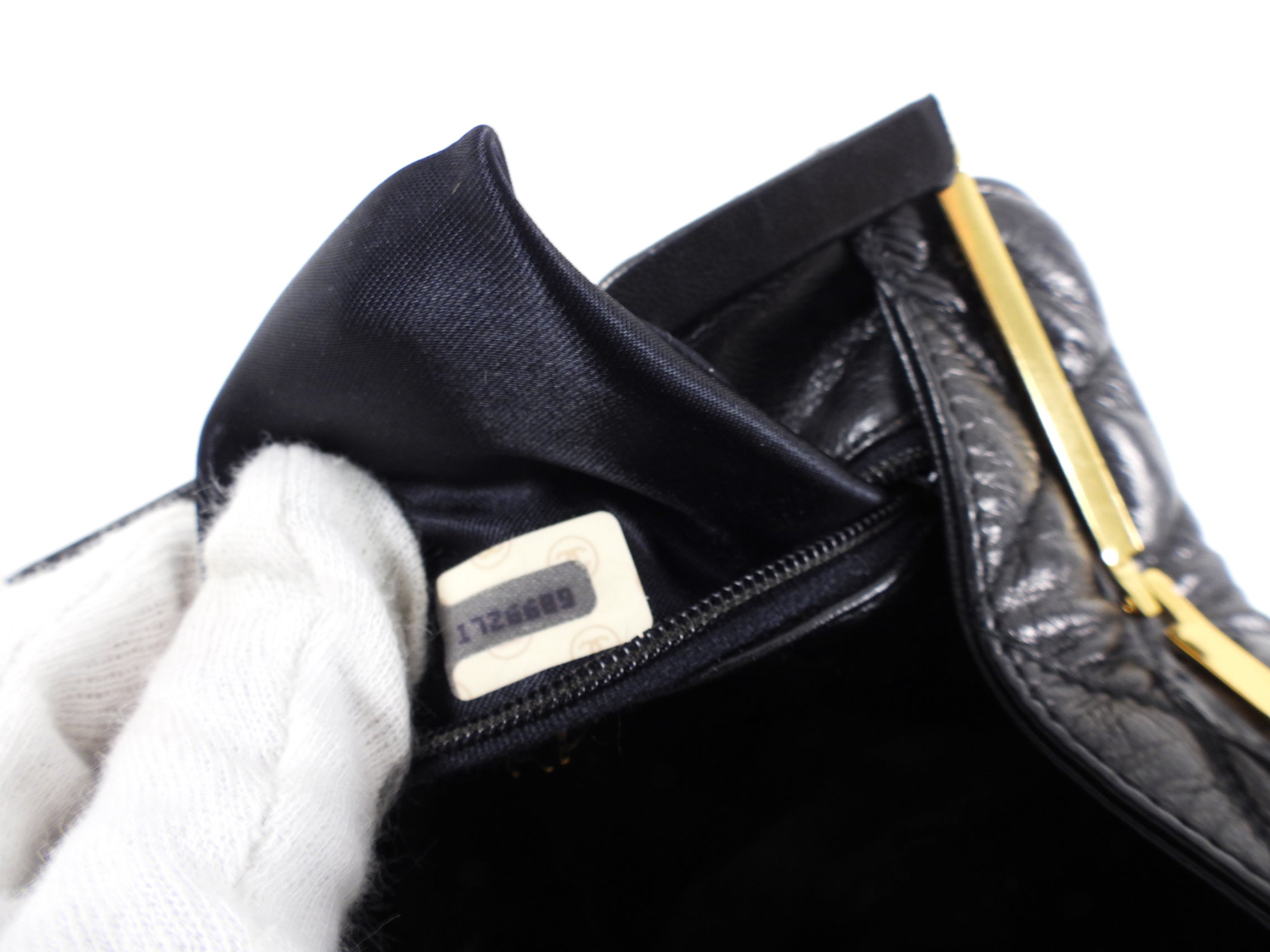 Chanel Vintage 1989 Black Lambskin Quilted Chain Belt Bag