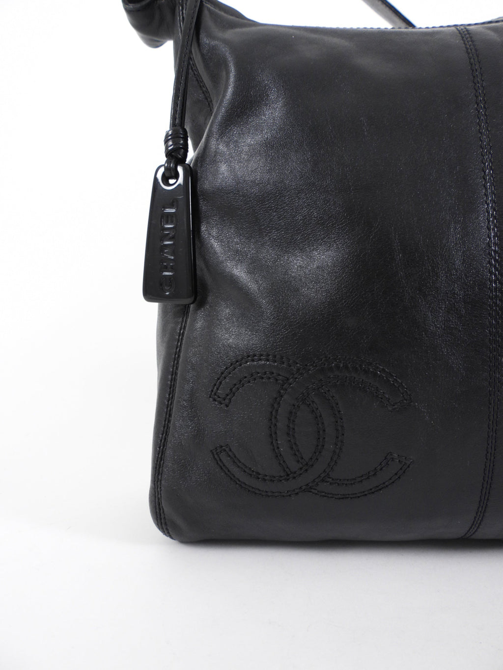 Chanel Vintage 1997 Black Leather CC Small Hobo Shoulder Bag