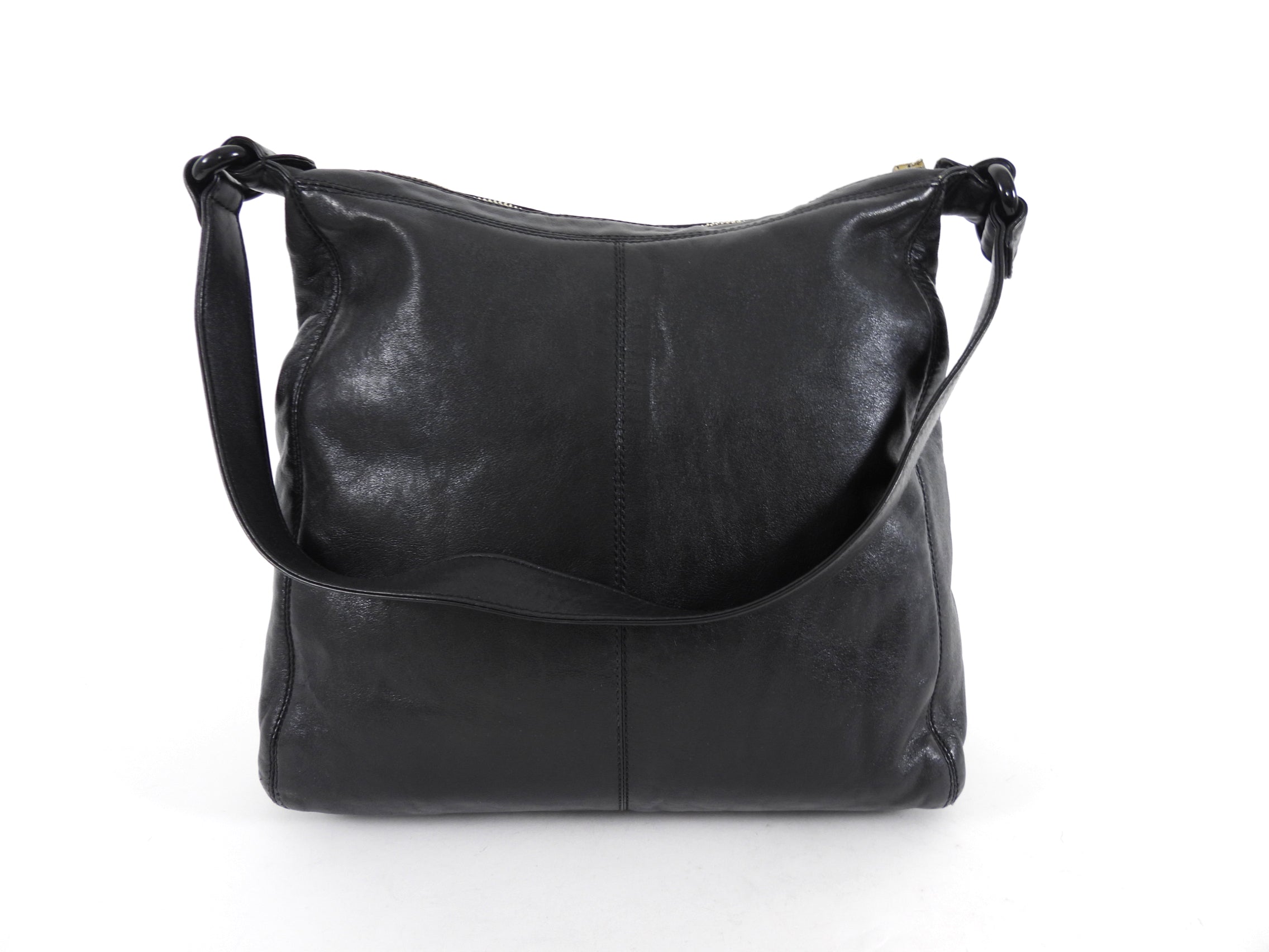 Chanel Vintage 1997 Black Leather CC Small Hobo Shoulder Bag