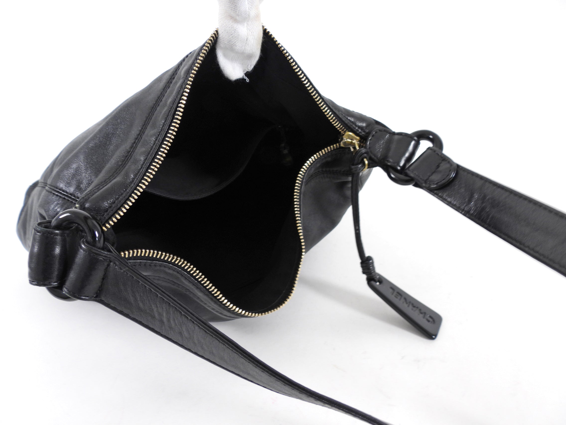 Chanel Vintage 1997 Black Leather CC Small Hobo Shoulder Bag