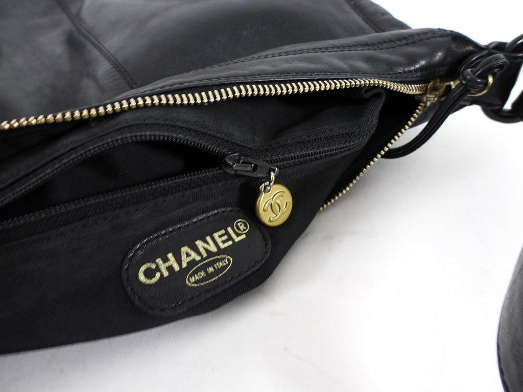 Chanel Vintage 1997 Black Leather CC Small Hobo Shoulder Bag