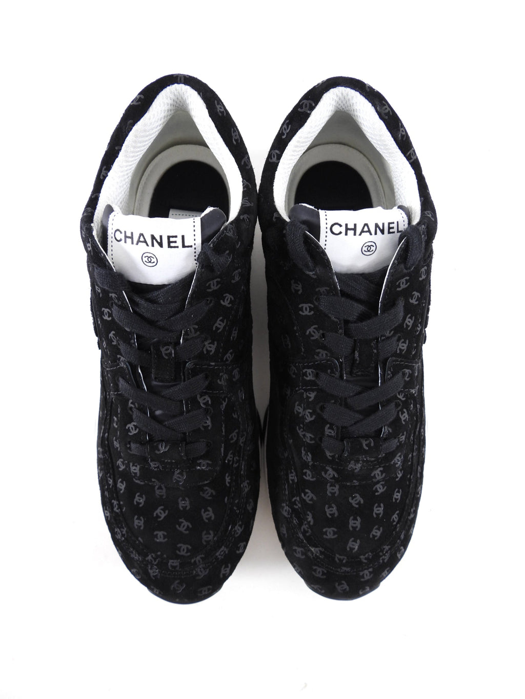 Chanel 22A Black Suede Interlocking CC All Over Logo Sneakers - 40