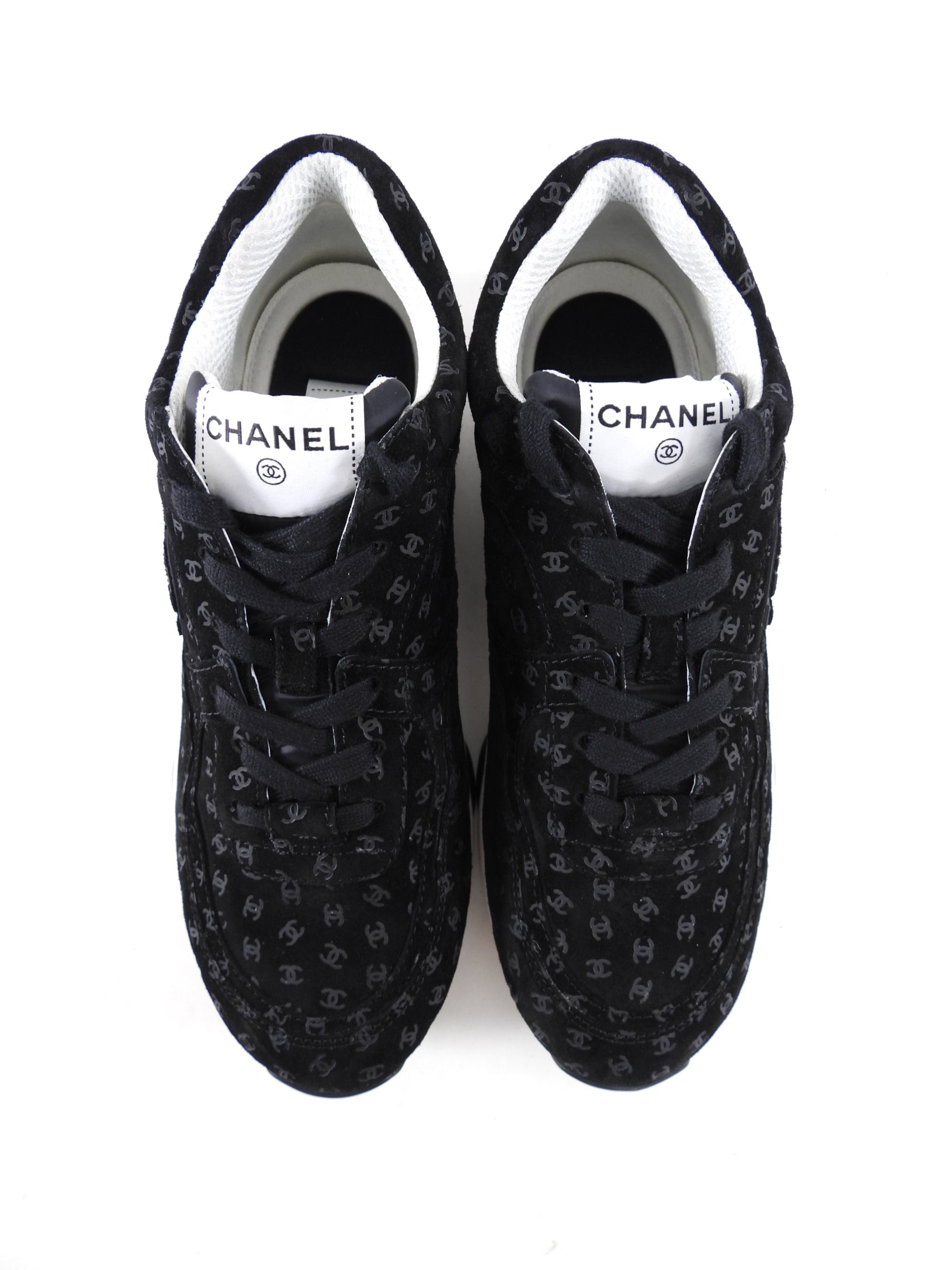 Chanel 22A Black Suede Interlocking CC All Over Logo Sneakers - 40