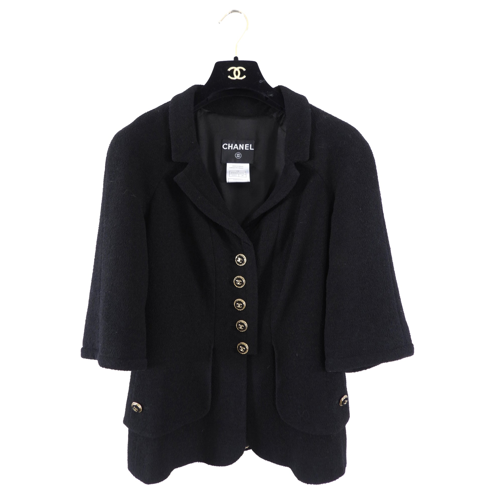 Chanel 07P Black Classic Skirt Suit with Gold CC Buttons - FR40 / 8